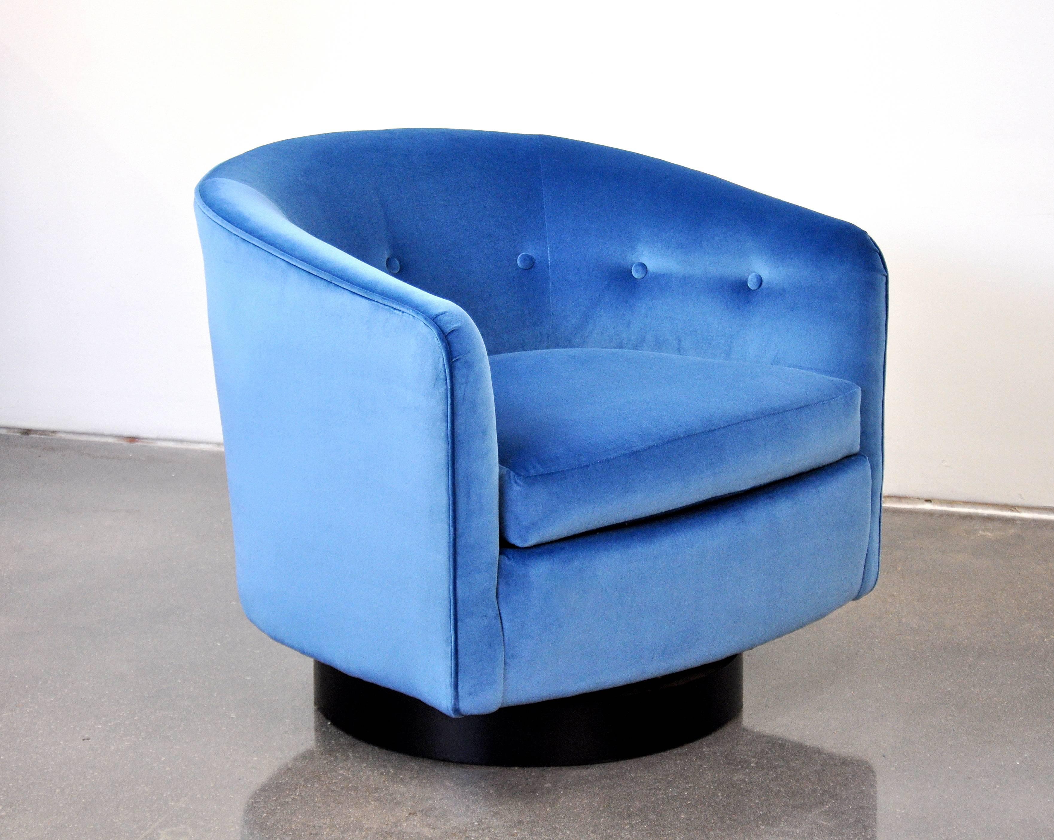 Milo Baughman for Thayer Coggin Light Blue Velvet Swivel Lounge Chair 7