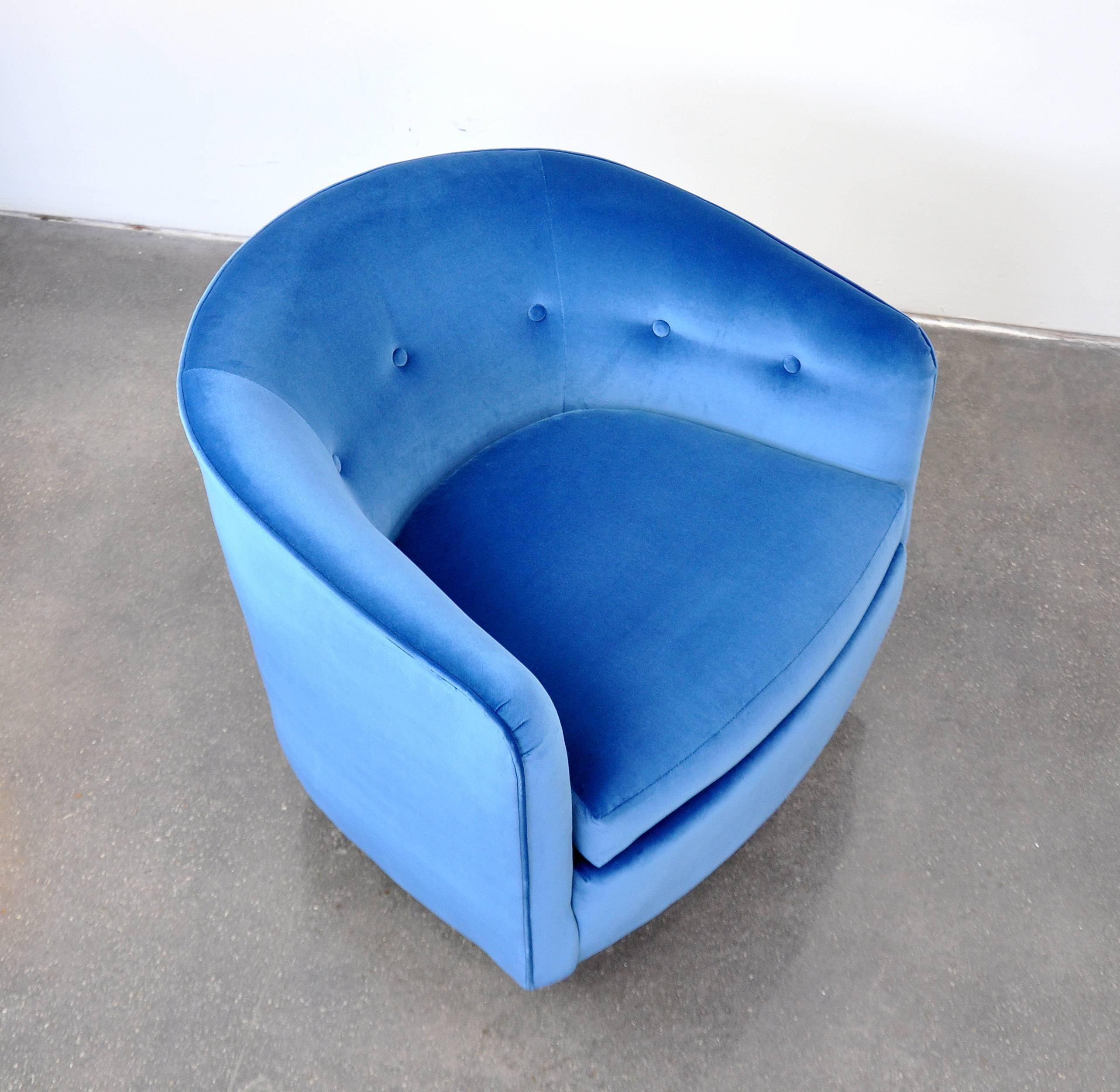 Milo Baughman for Thayer Coggin Light Blue Velvet Swivel Lounge Chair 8