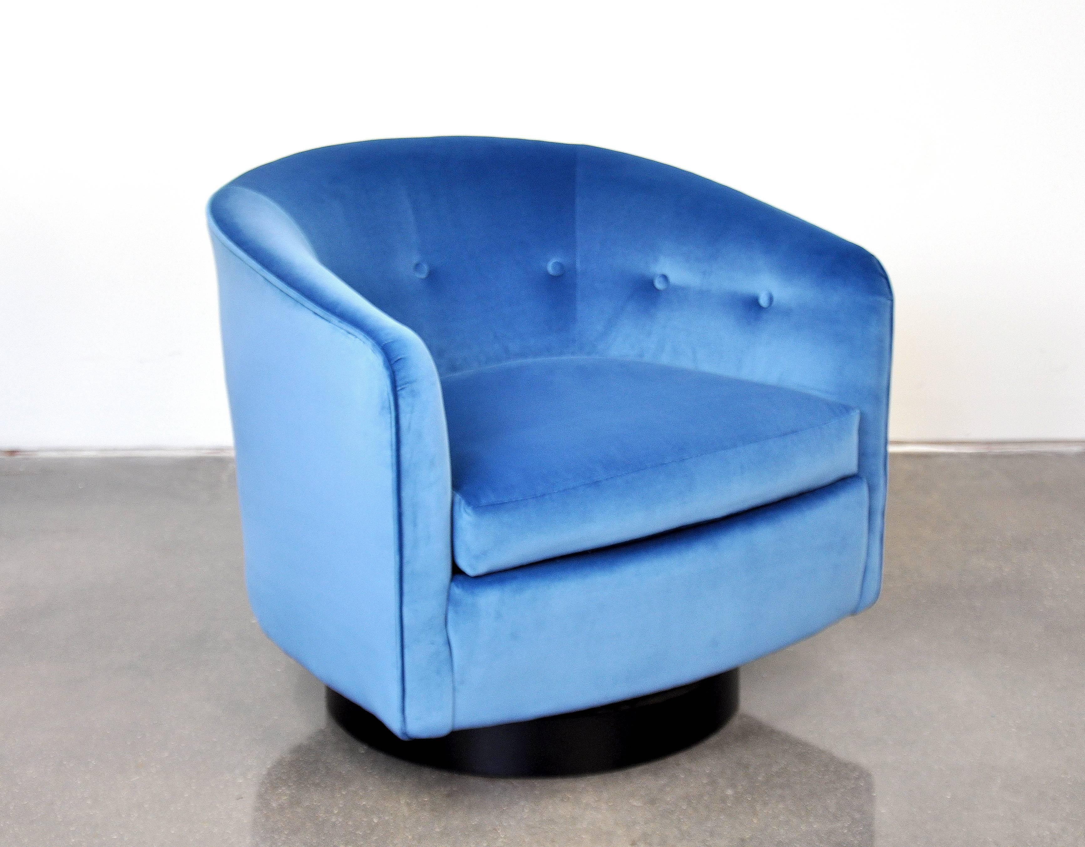 Milo Baughman for Thayer Coggin Light Blue Velvet Swivel Lounge Chair 9