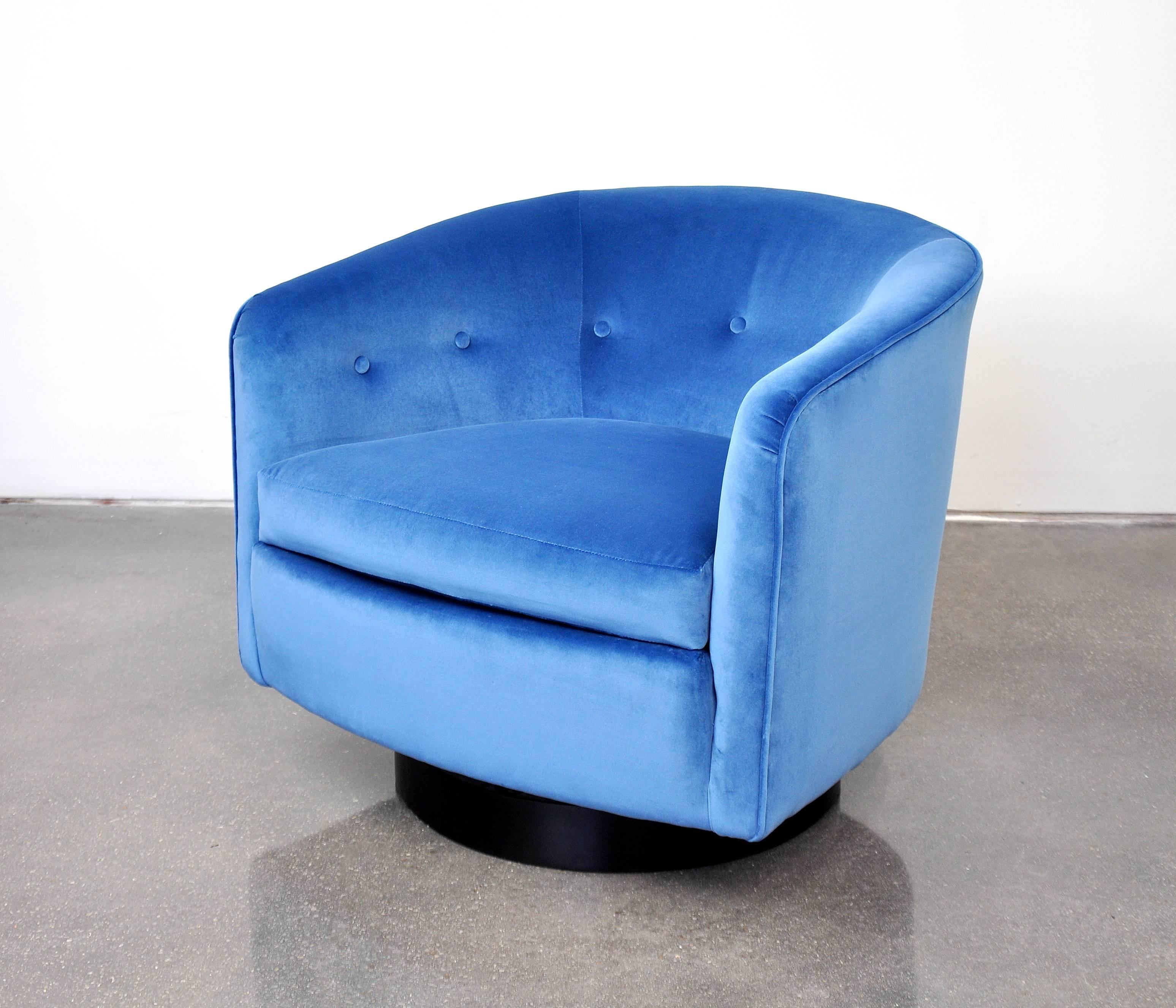 Mid-Century Modern Milo Baughman for Thayer Coggin Light Blue Velvet Swivel Lounge Chair