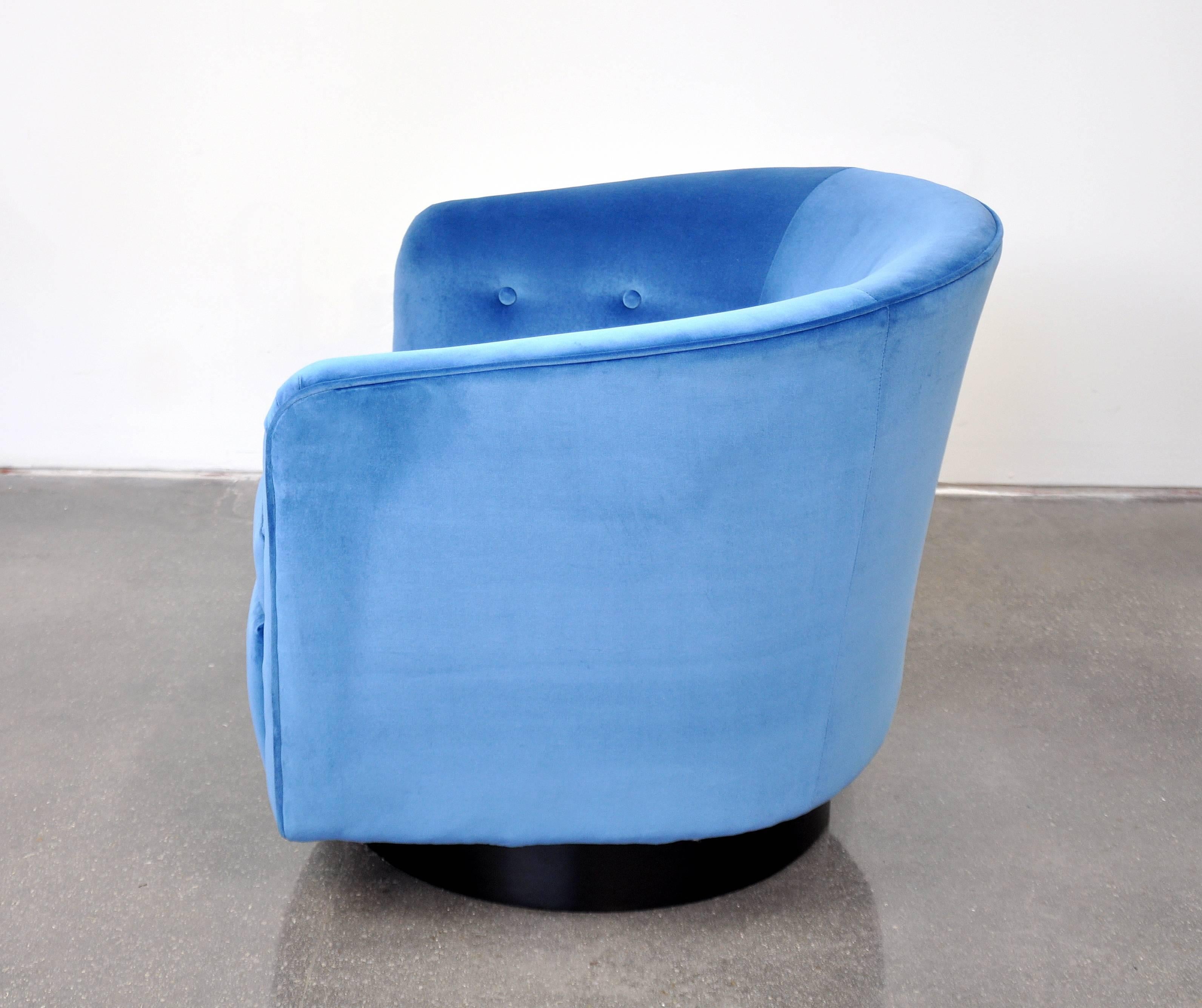 American Milo Baughman for Thayer Coggin Light Blue Velvet Swivel Lounge Chair