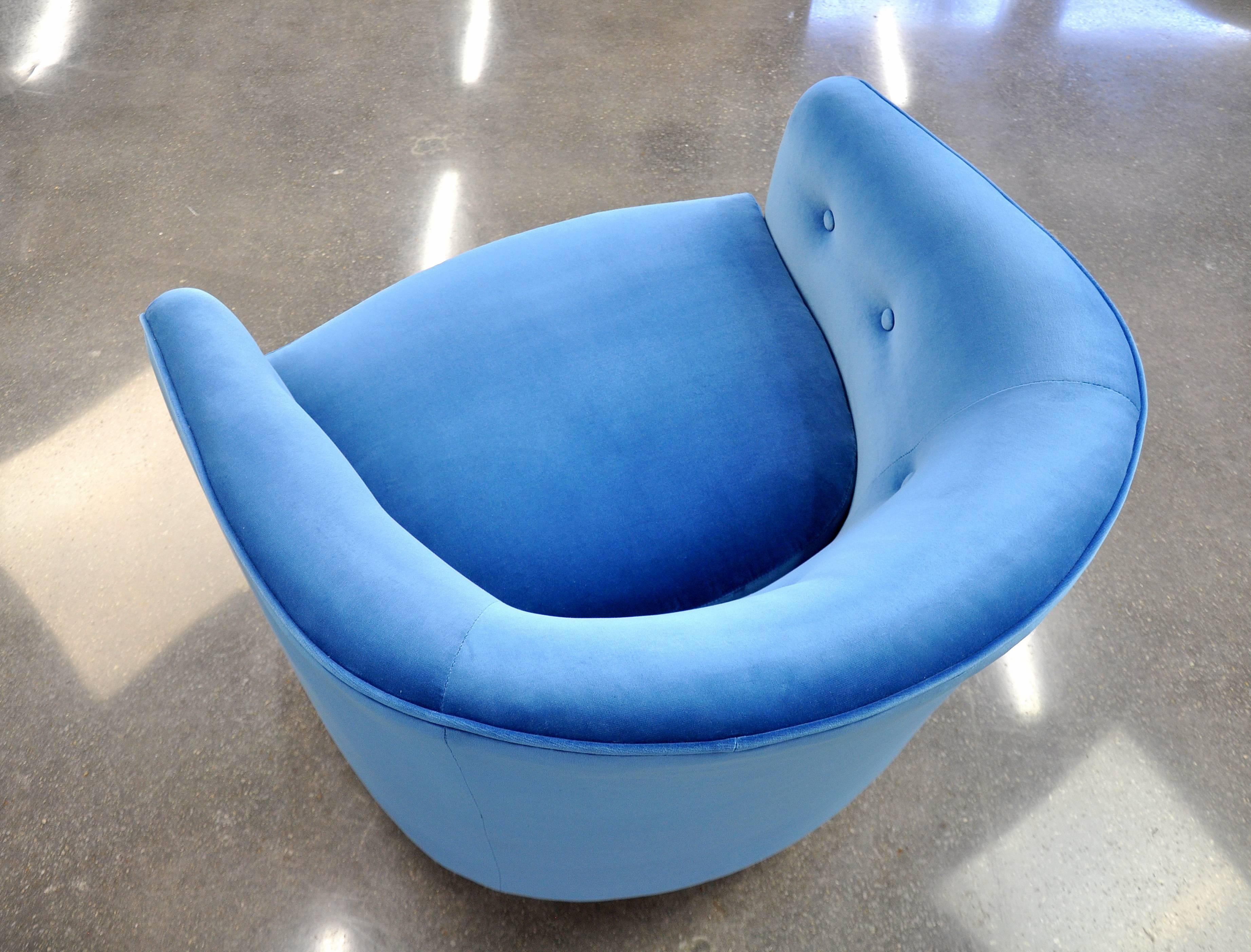 Milo Baughman for Thayer Coggin Light Blue Velvet Swivel Lounge Chair 1