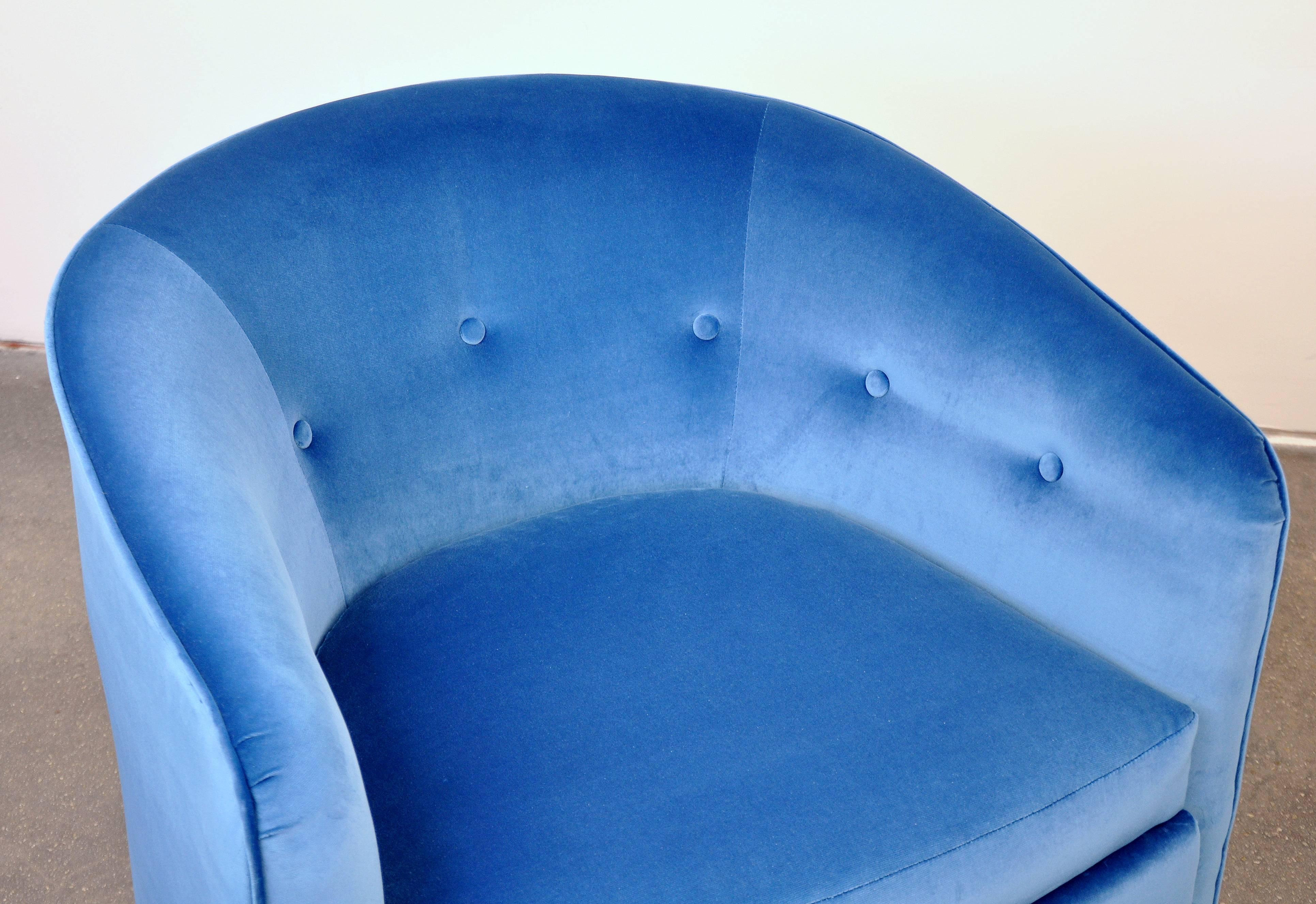 Milo Baughman for Thayer Coggin Light Blue Velvet Swivel Lounge Chair 2