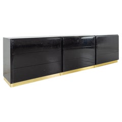 Used Milo Baughman for Thayer Coggin MCM Black Lacquer and Brass 9 Drawer Dresser