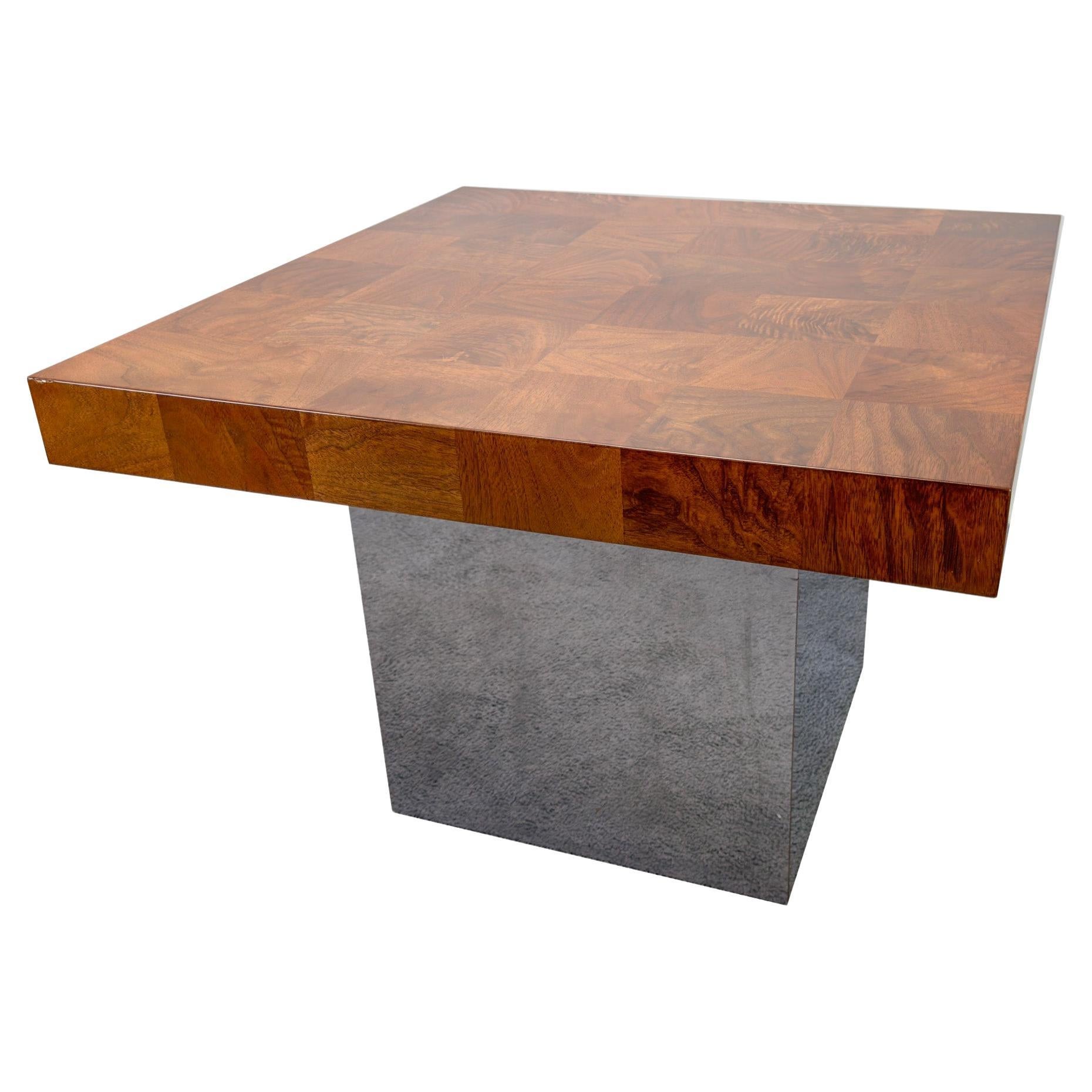 Milo Baughman für Thayer Coggin MCM Burl & Chome Couchtisch, Cocktail Tables 