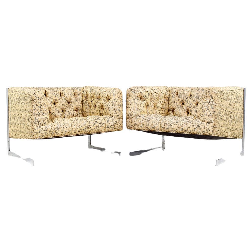 Milo Baughman for Thayer Coggin MCM Cantilever Steel Tufted Lounge Chair - Pair For Sale