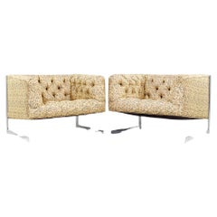Milo Baughman for Thayer Coggin MCM Cantilever Steel Tufted Lounge Chair - Pair