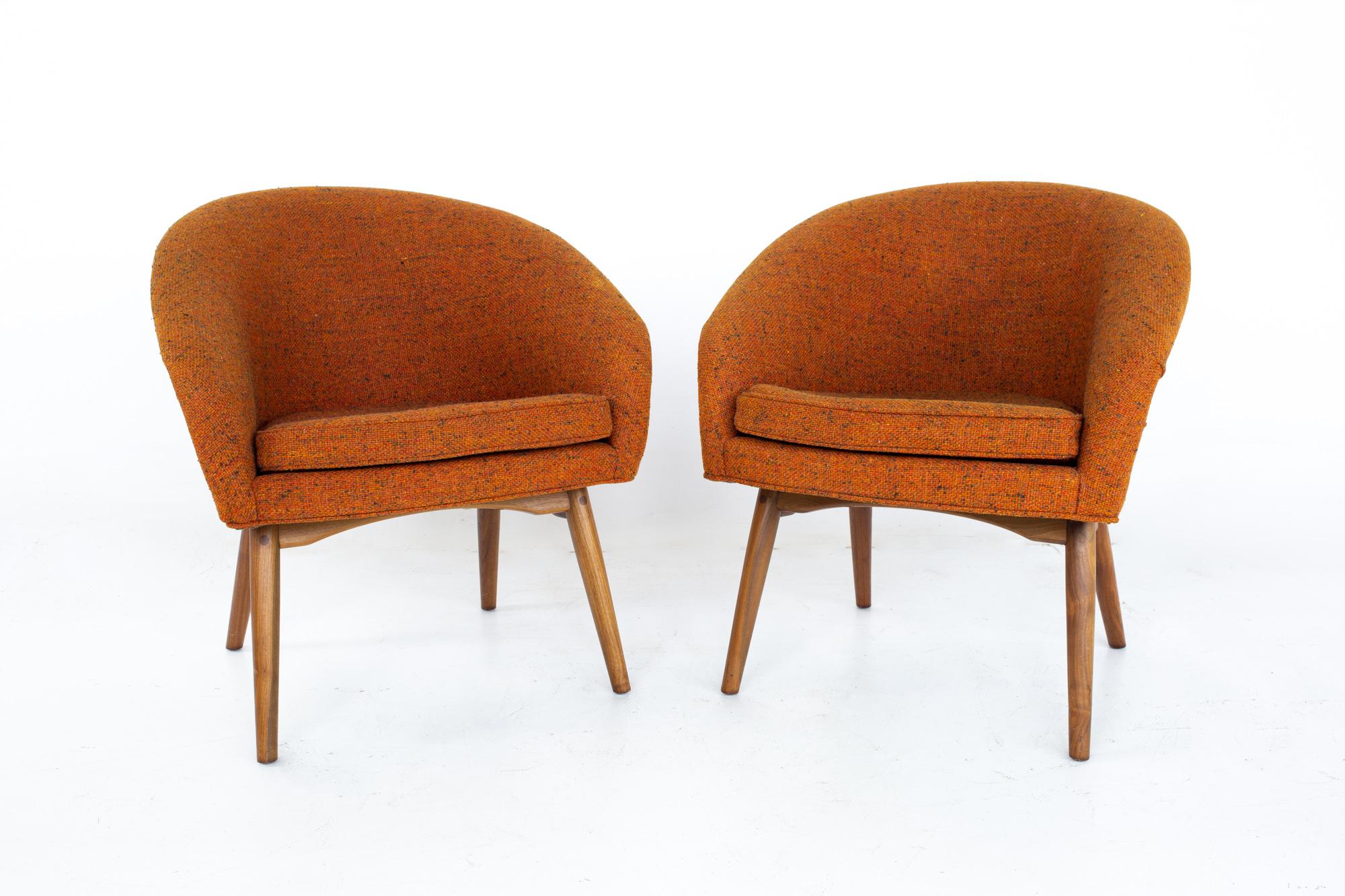 Mid-Century Modern Milo Baughman for Thayer Coggin MCM Orange Upholstered Lounge Chairs, a Pair