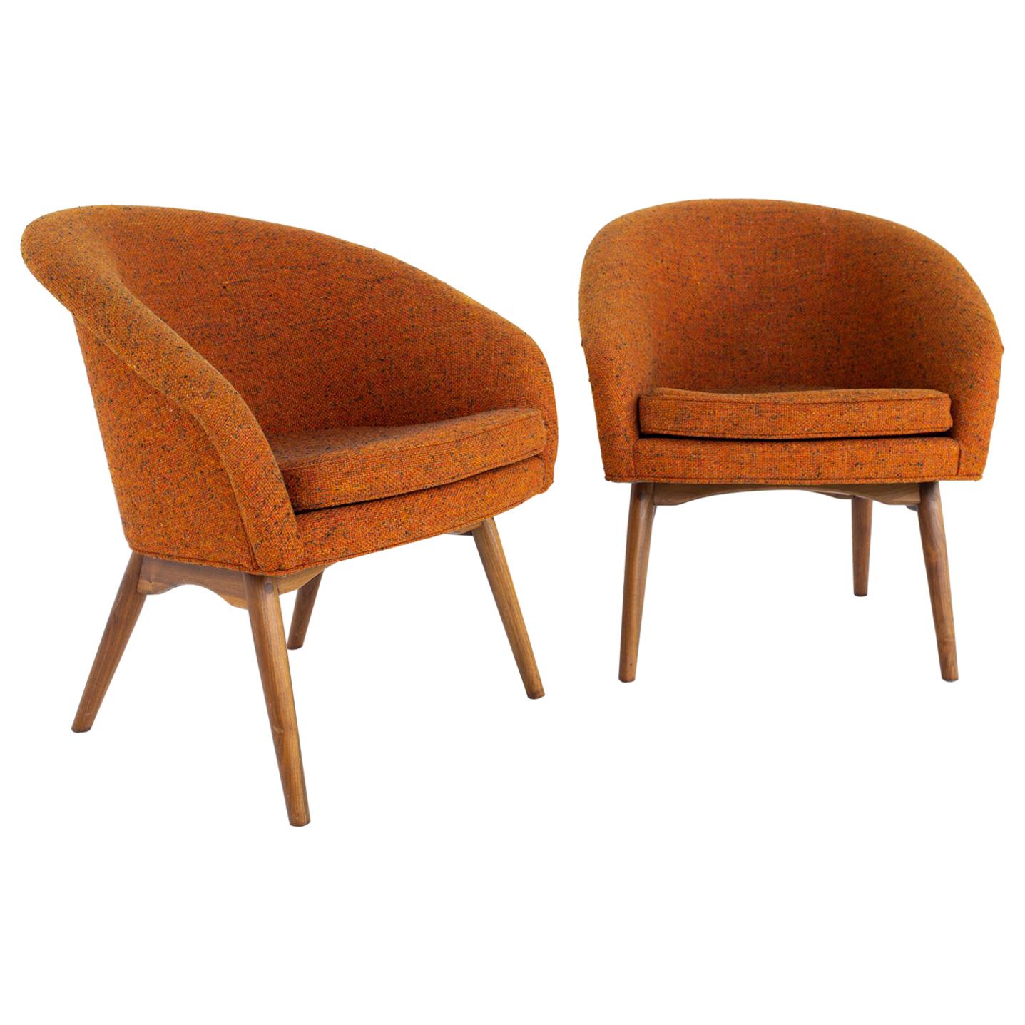 Milo Baughman for Thayer Coggin MCM Orange Upholstered Lounge Chairs, a Pair