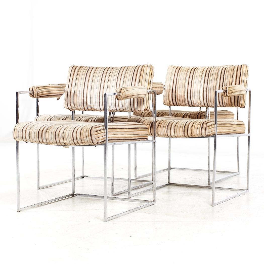 Mid-Century Modern Milo Baughman for Thayer Coggin MCM Thinline Chrome Dining Chairs - Set 4 en vente