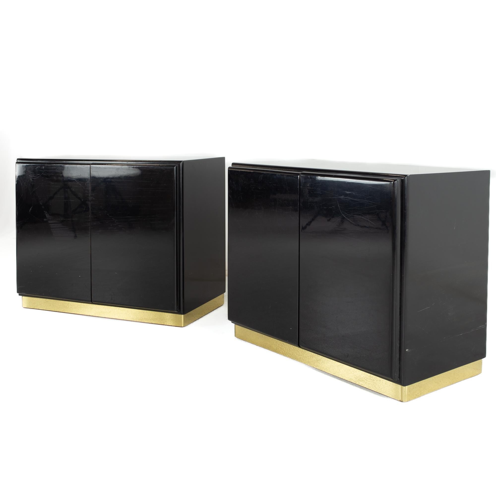 Mid-Century Modern Milo Baughman for Thayer Coggin Mid Century Black Lacquer and Brass Nightstands  For Sale