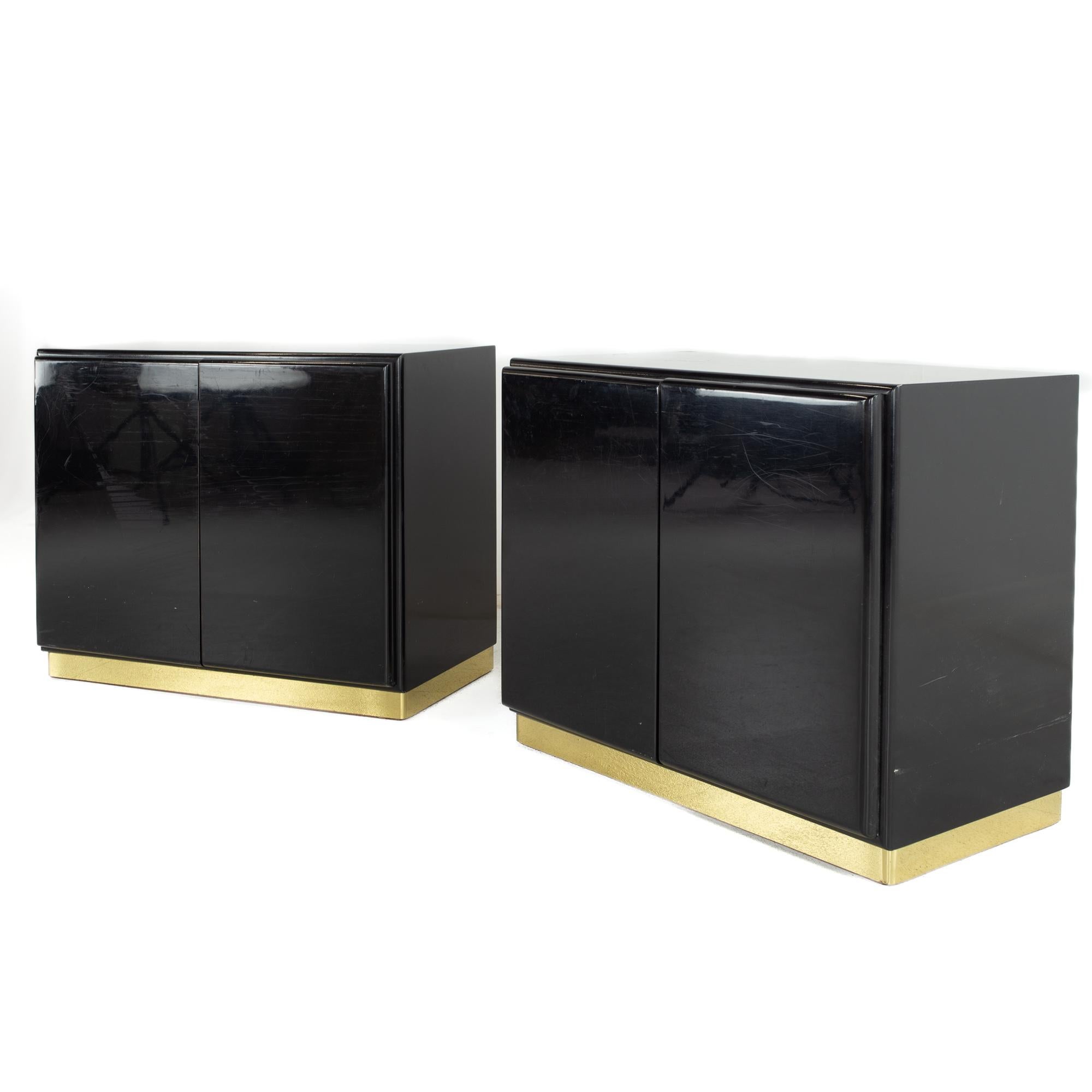 Mid-Century Modern Milo Baughman for Thayer Coggin Mid Century Black Lacquer and Brass Nightstands For Sale