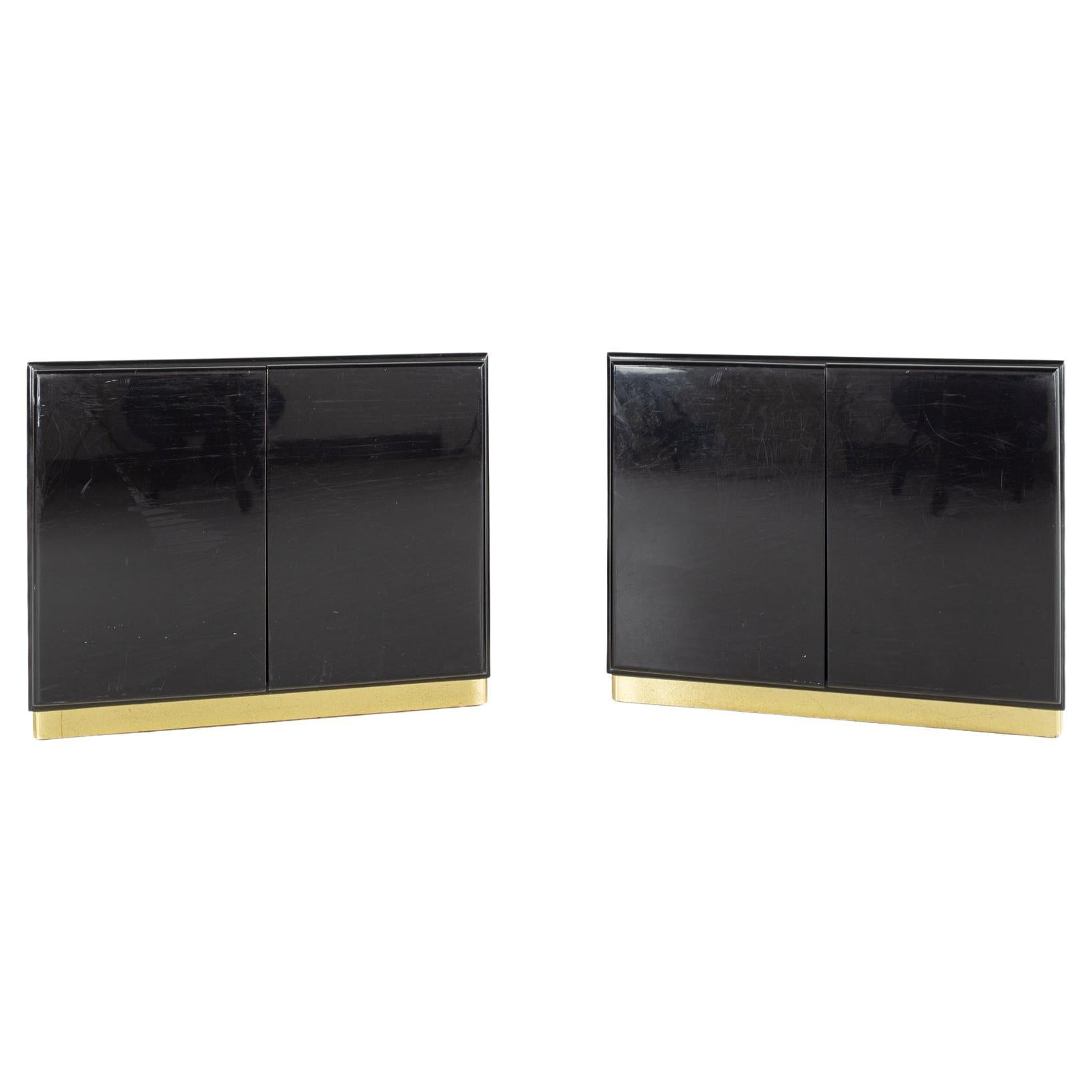 Milo Baughman for Thayer Coggin Mid Century Black Lacquer and Brass Nightstands  For Sale