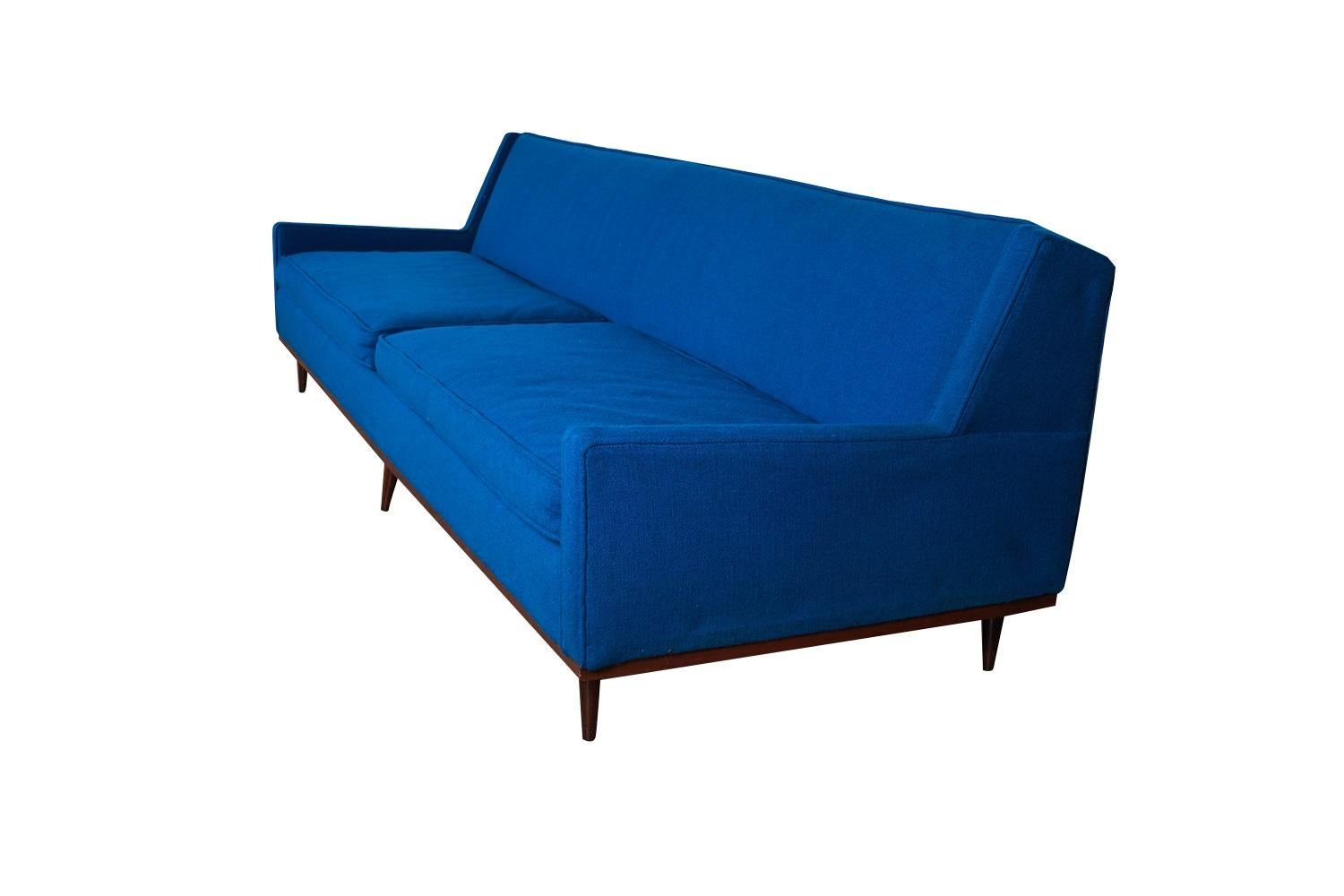 blue mid century sofa