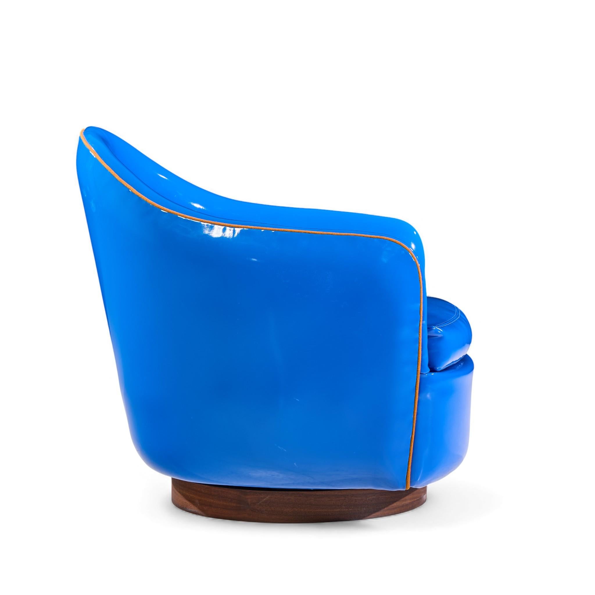 Milo Baughman for Thayer Coggin Mid Century Blue Swivel Tilt Lounge Chair - Pair For Sale 4