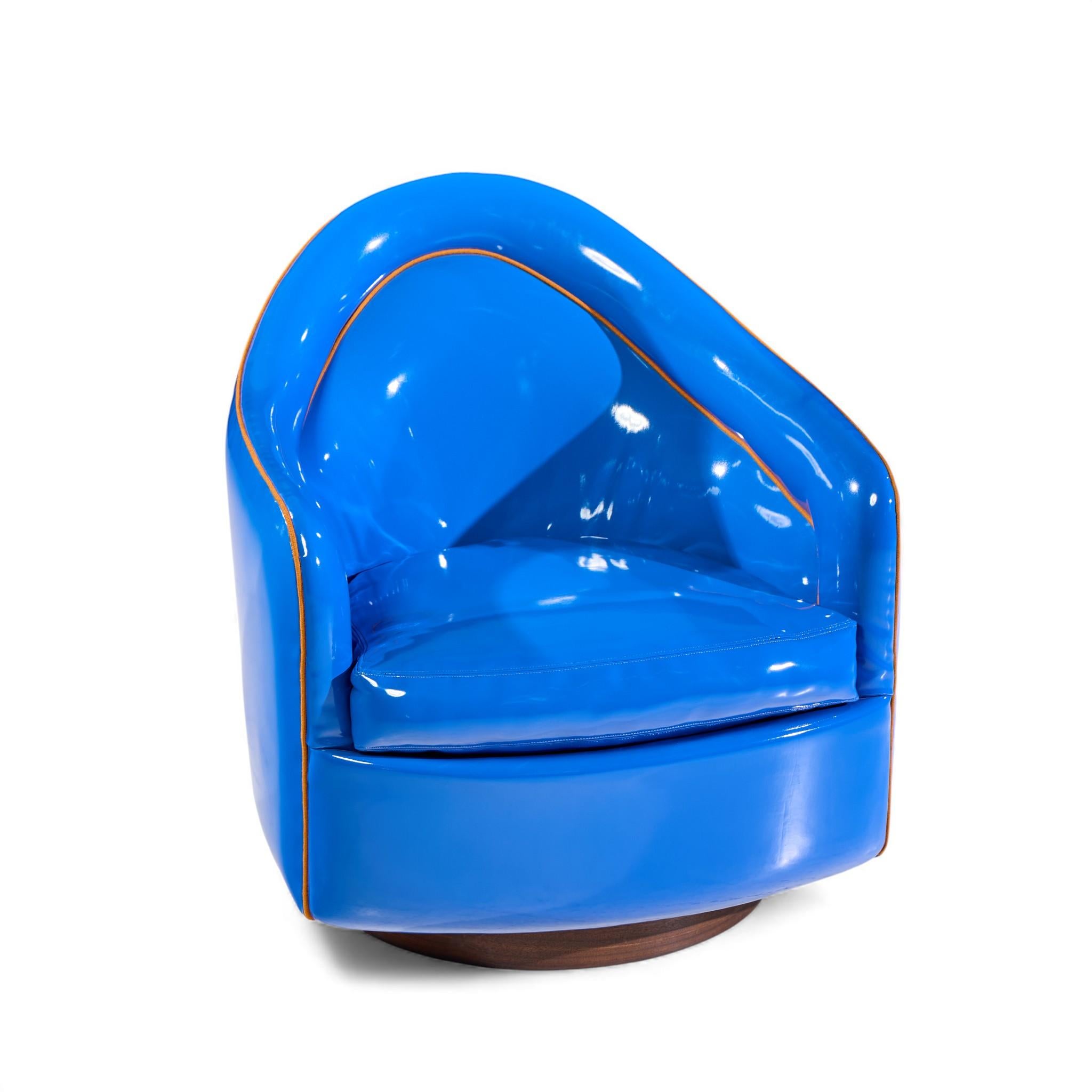 Milo Baughman for Thayer Coggin Mid Century Blue Swivel Tilt Lounge Chair - Pair For Sale 5