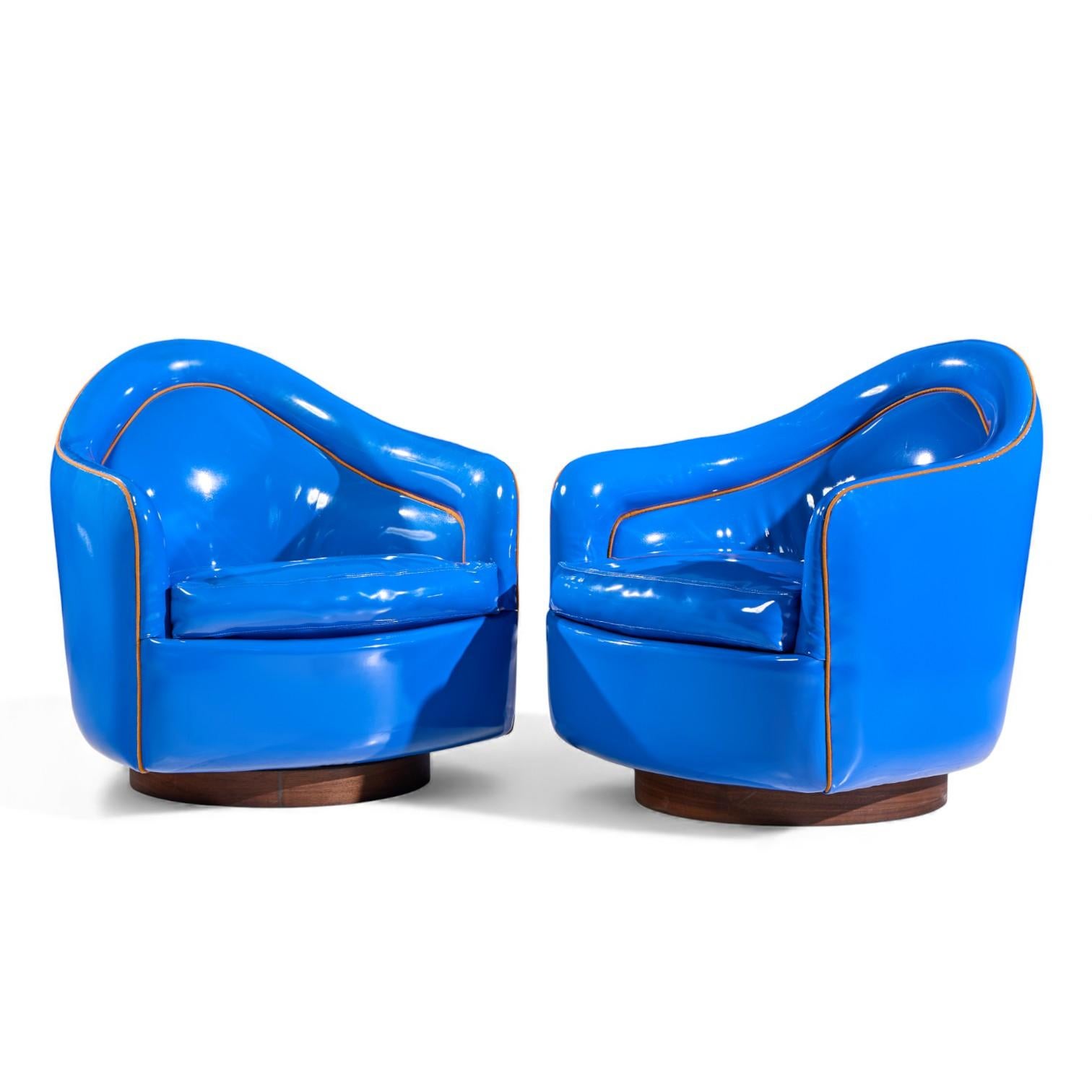 Mid-Century Modern Milo Baughman for Thayer Coggin Mid Century Blue Swivel Tilt Lounge Chair - Pair For Sale