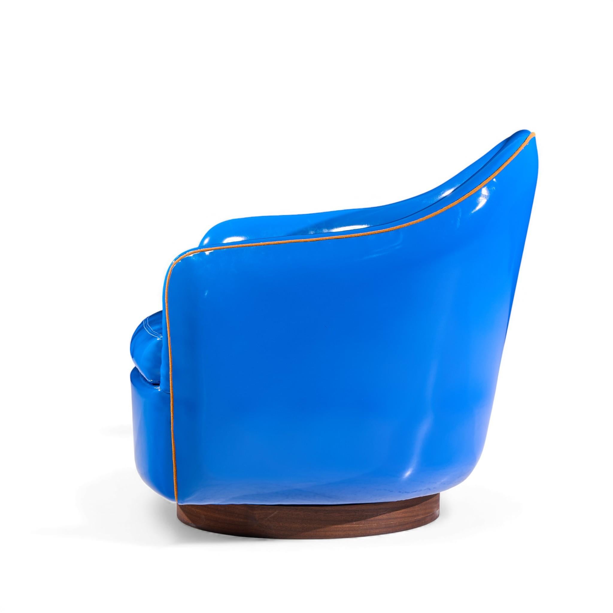 Upholstery Milo Baughman for Thayer Coggin Mid Century Blue Swivel Tilt Lounge Chair - Pair For Sale