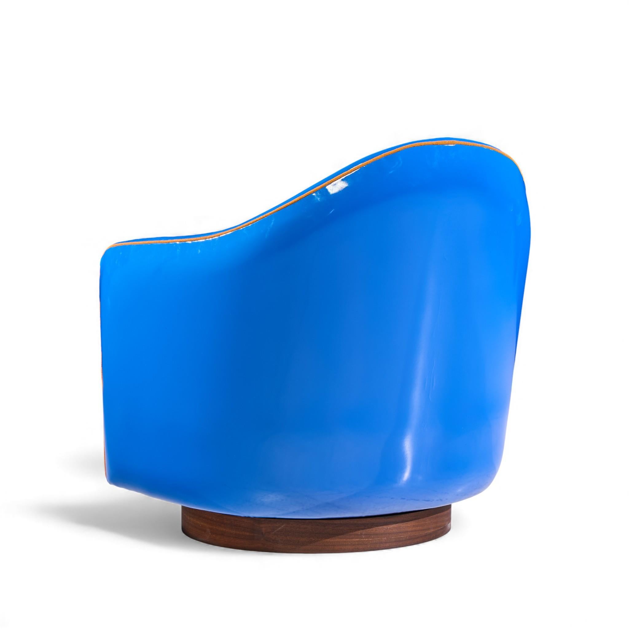 Milo Baughman for Thayer Coggin Mid Century Blue Swivel Tilt Lounge Chair - Pair For Sale 1