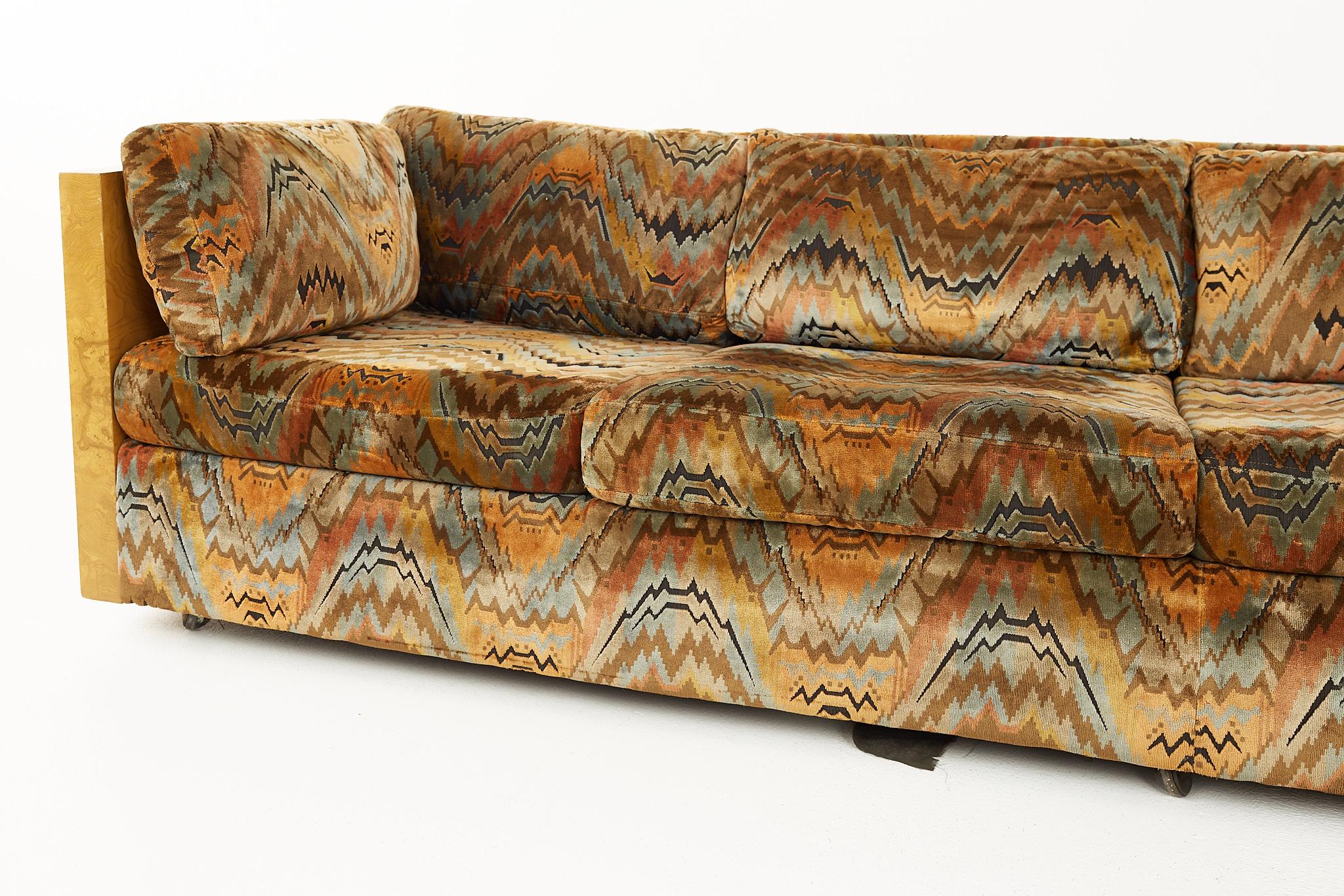 Milo Baughman for Thayer Coggin Mid Century Burlwood 4 Seat Case Sofa In Good Condition In Countryside, IL