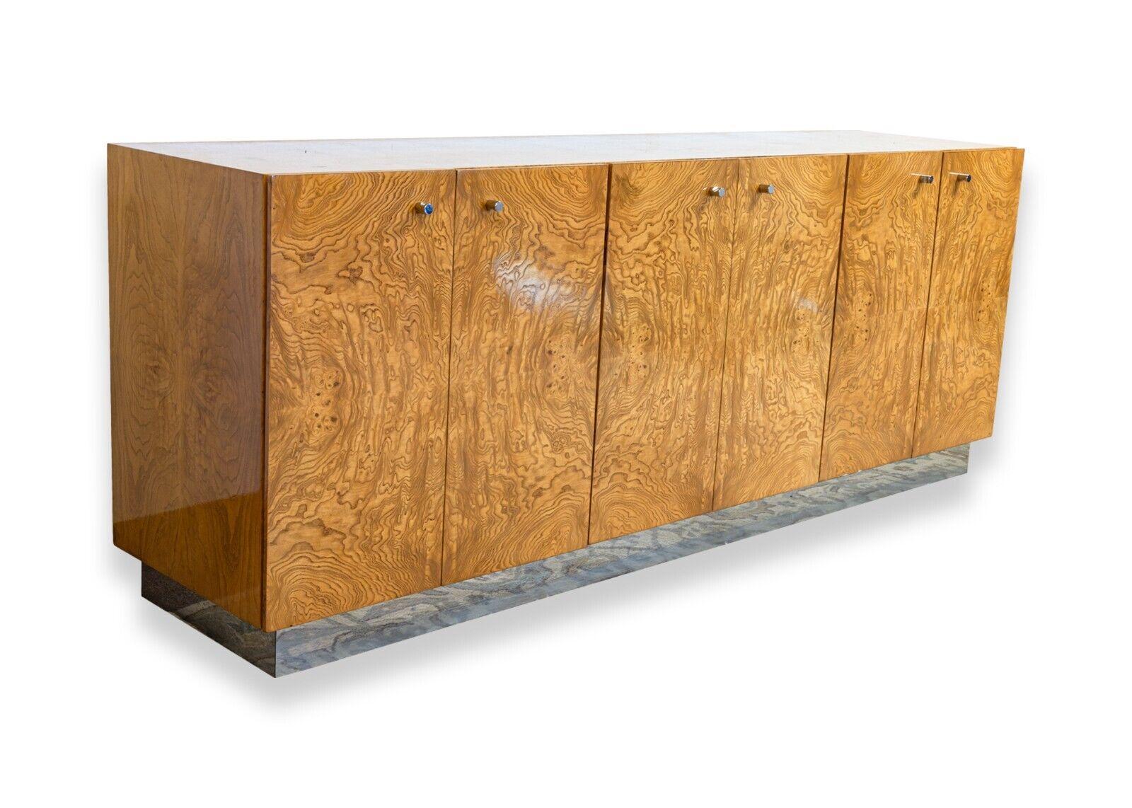 Milo Baughman for Thayer Coggin Mid Century Burlwood and Chrome Base Credenza In Good Condition In Keego Harbor, MI