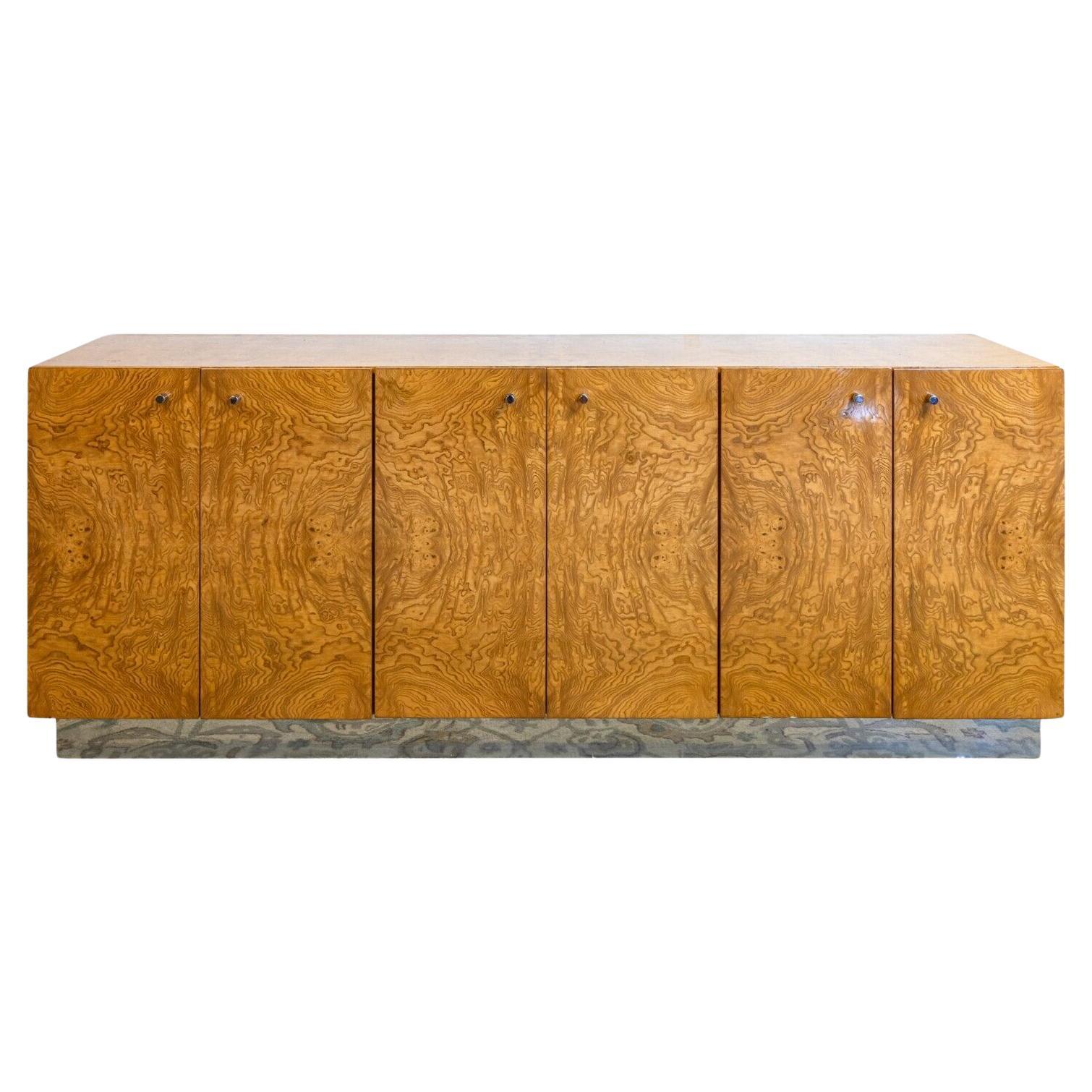 Milo Baughman for Thayer Coggin Mid Century Burlwood and Chrome Base Credenza