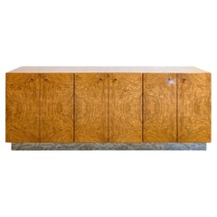 Milo Baughman for Thayer Coggin Mid Century Burlwood and Chrome Base Credenza