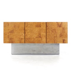 Milo Baughman for Thayer Coggin Mid Century Burlwood and Chrome Console