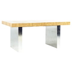 Milo Baughman para Thayer Coggin Mesa de comedor de madera de Burlwood y cromo de mediados de siglo