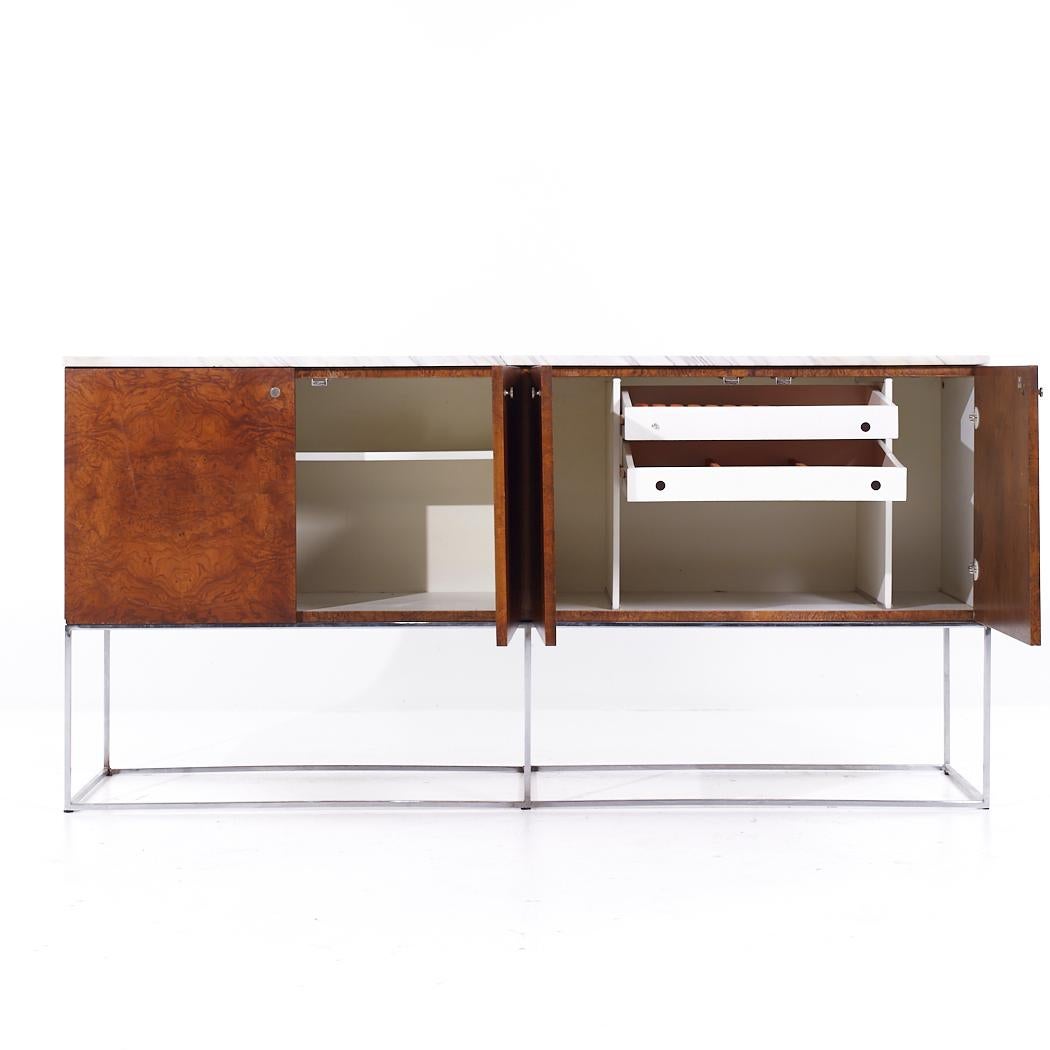 Milo Baughman for Thayer Coggin Mid Century Burlwood, Chrome and Marble Credenza For Sale 4