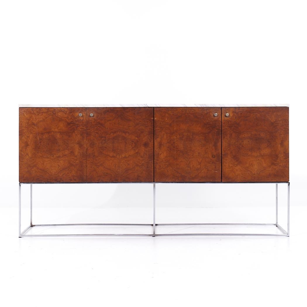 Milo Baughman for Thayer Coggin Mid Century Burlwood, Chrome and Marble Credenza

This credenza measures: 72 wide x 18 deep x 35.5 inches high

All pieces of furniture can be had in what we call restored vintage condition. That means the piece is