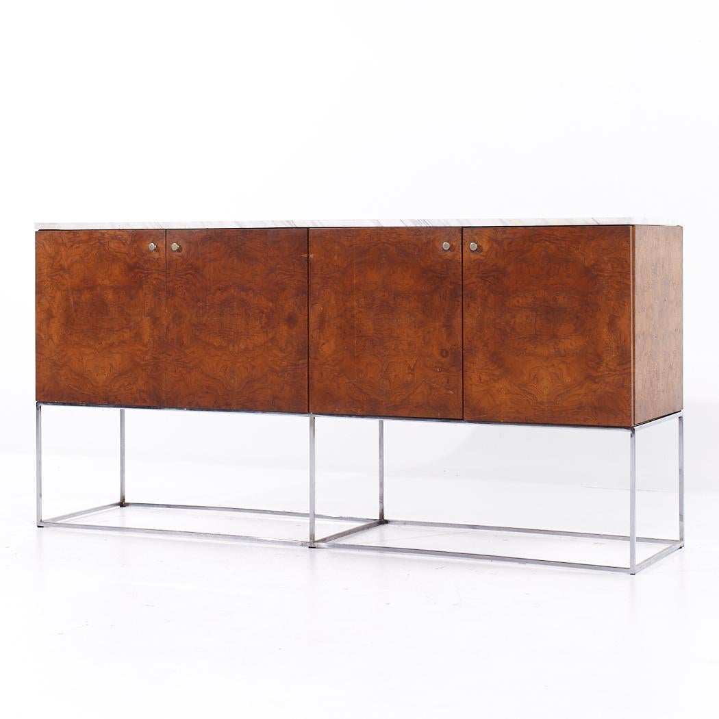 Mid-Century Modern Milo Baughman for Thayer Coggin Mid Century Burlwood, Chrome and Marble Credenza For Sale