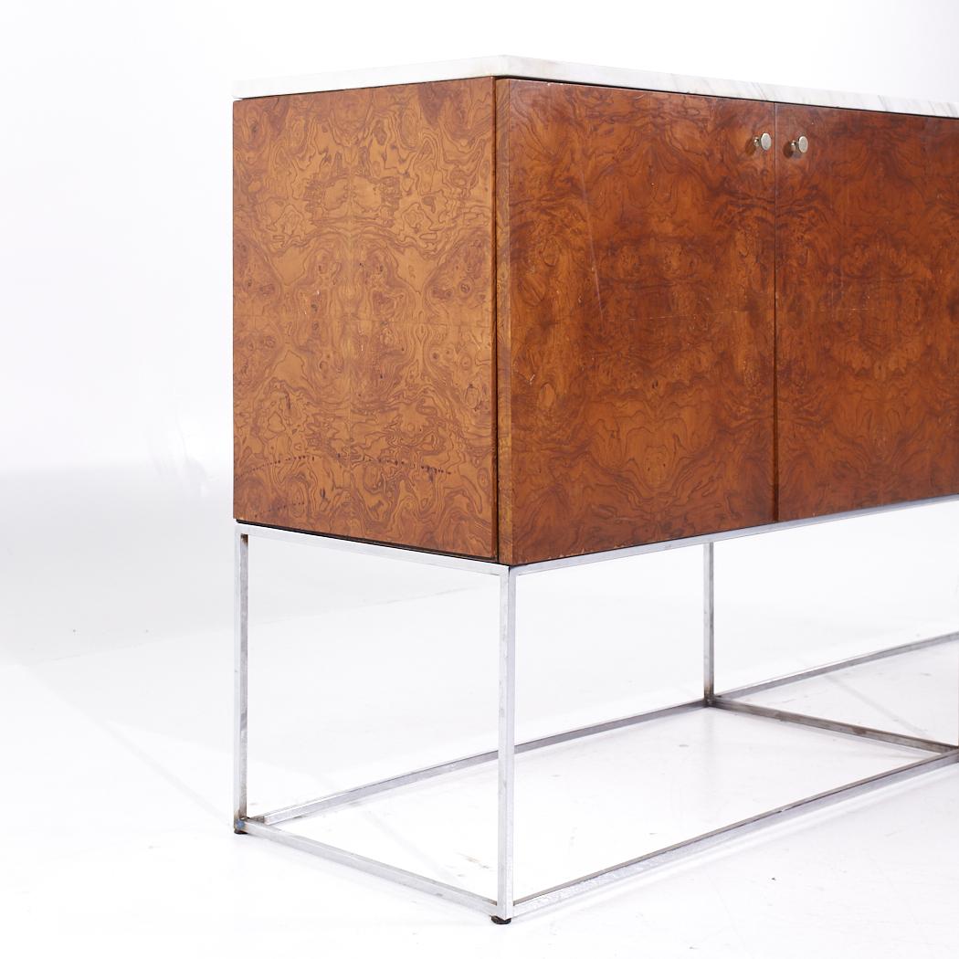 American Milo Baughman for Thayer Coggin Mid Century Burlwood, Chrome and Marble Credenza For Sale