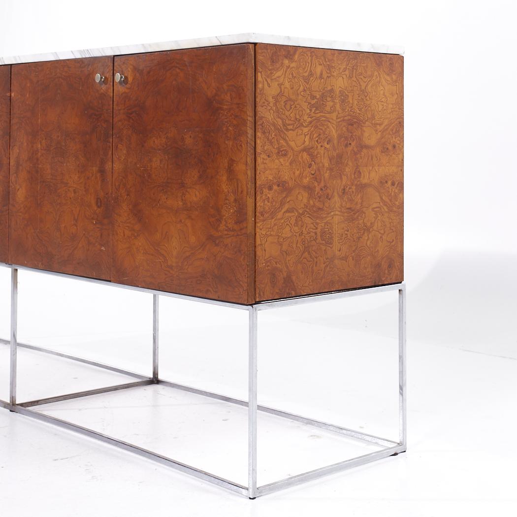 Milo Baughman for Thayer Coggin Mid Century Burlwood, Chrome and Marble Credenza In Good Condition For Sale In Countryside, IL