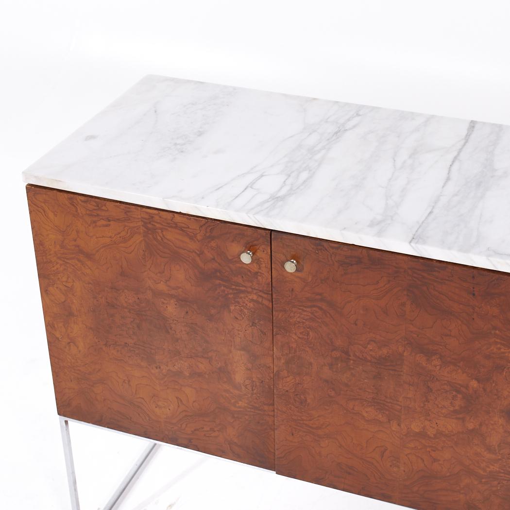 Late 20th Century Milo Baughman for Thayer Coggin Mid Century Burlwood, Chrome and Marble Credenza For Sale
