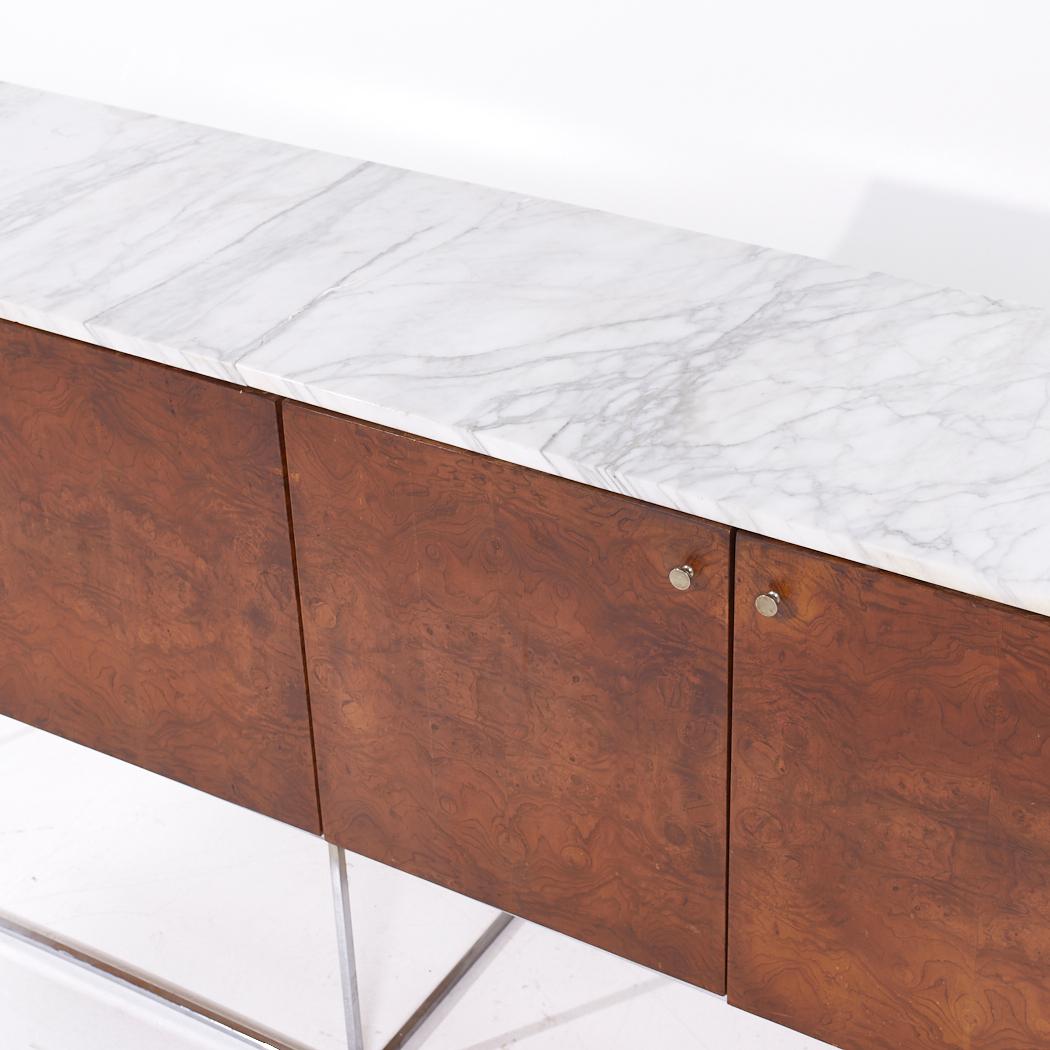 Milo Baughman for Thayer Coggin Mid Century Burlwood, Chrome and Marble Credenza For Sale 1