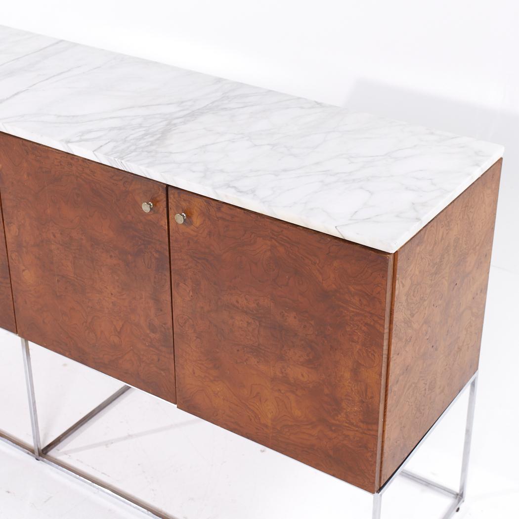 Milo Baughman for Thayer Coggin Mid Century Burlwood, Chrome and Marble Credenza For Sale 2