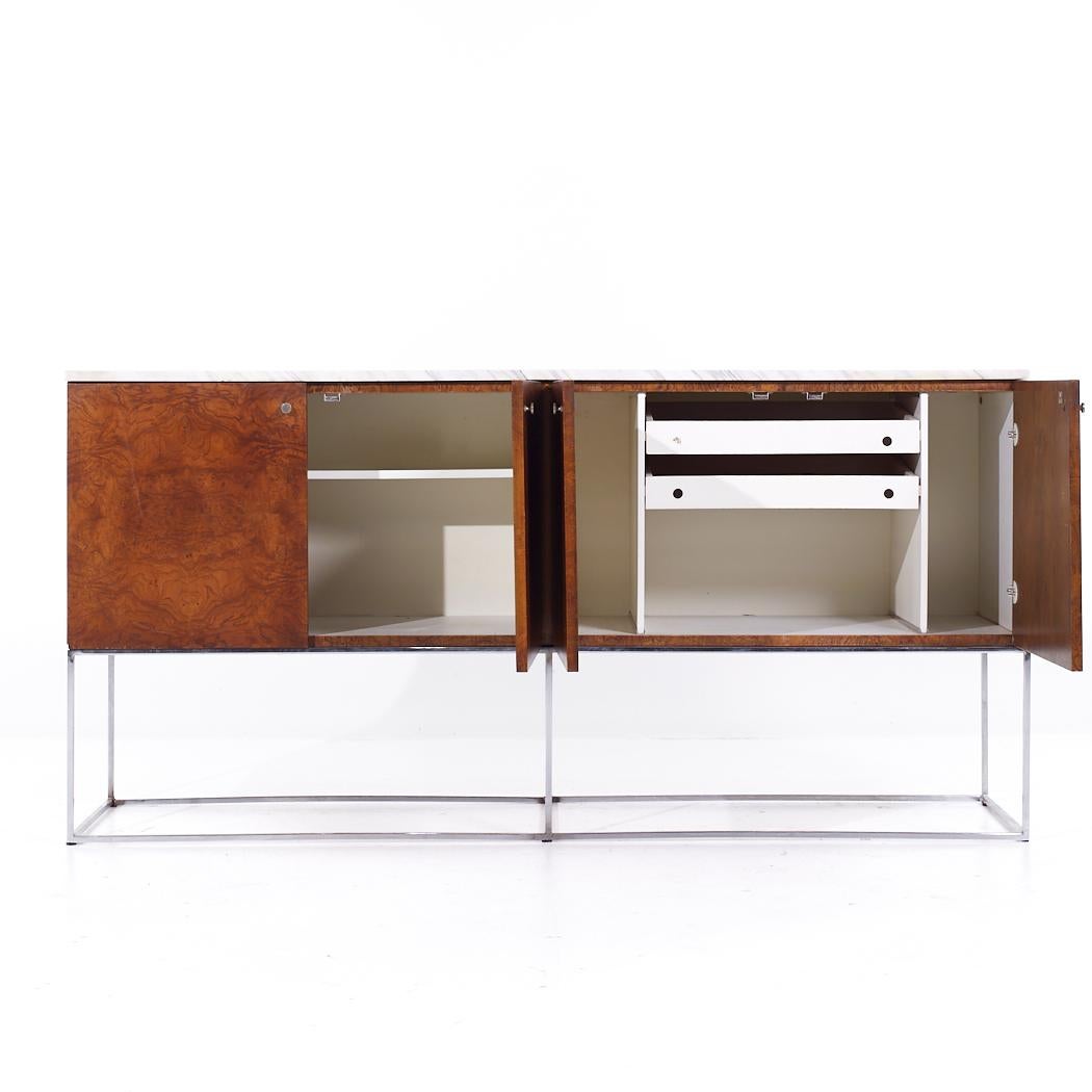 Milo Baughman for Thayer Coggin Mid Century Burlwood, Chrome and Marble Credenza For Sale 3