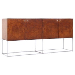 Milo Baughman for Thayer Coggin Mid Century Burlwood, Chrome and Marble Credenza