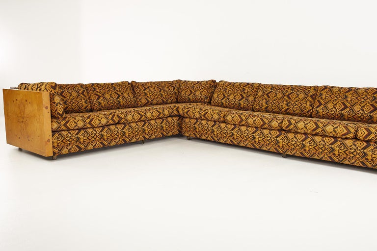 American Milo Baughman for Thayer Coggin Mid Century Burlwood Sectional Sofa For Sale