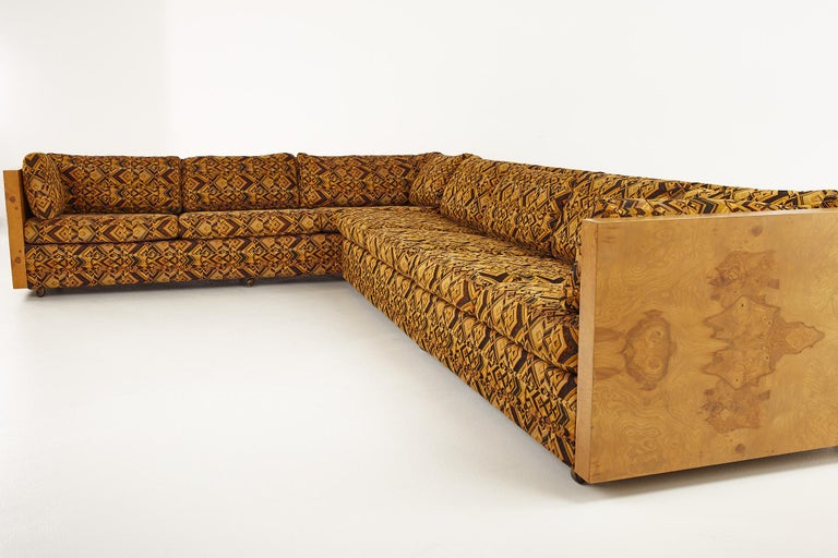 Upholstery Milo Baughman for Thayer Coggin Mid Century Burlwood Sectional Sofa For Sale
