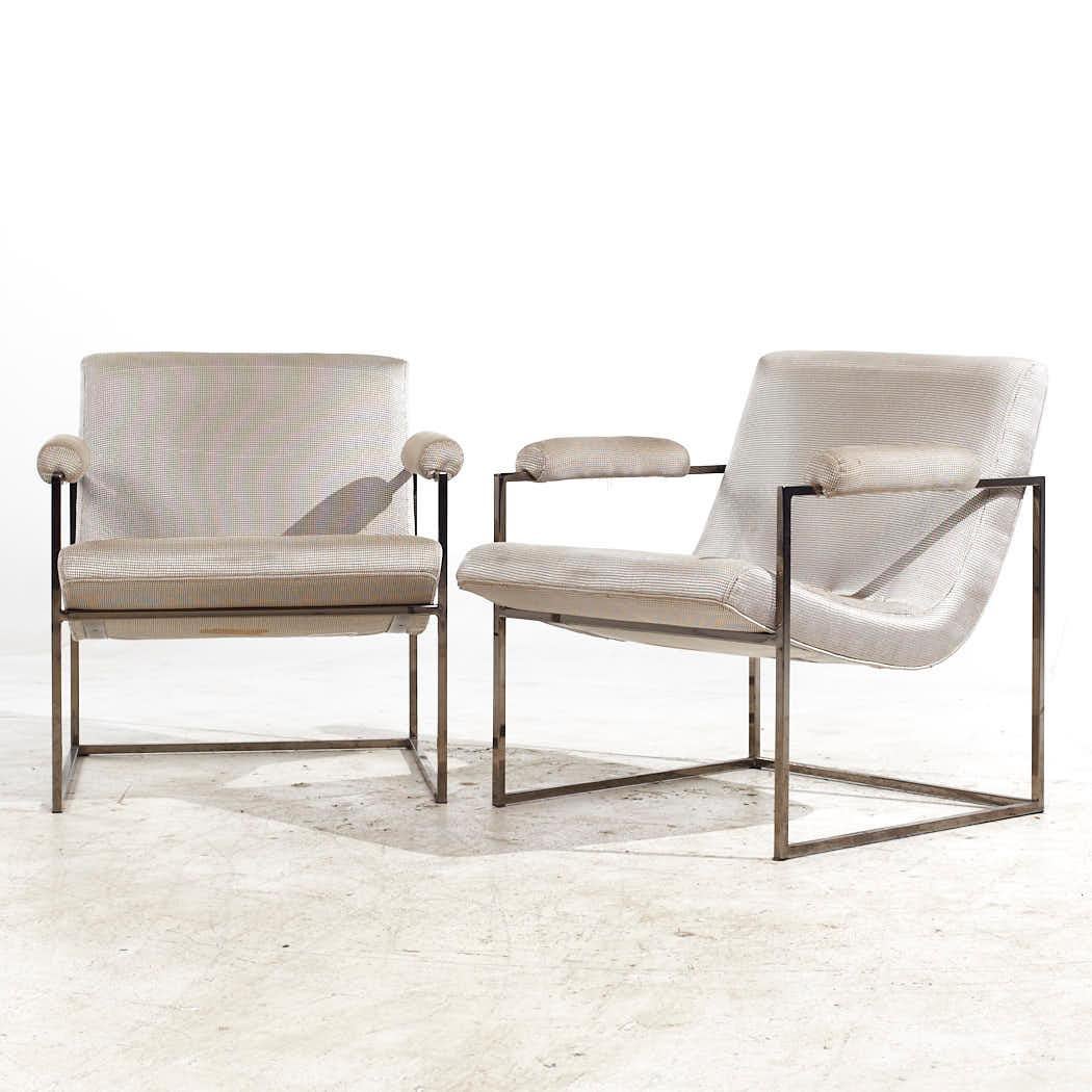 Mid-Century Modern Milo Baughman for Thayer Coggin Mid Century Chrome Scoop Lounge Chairs - Pair