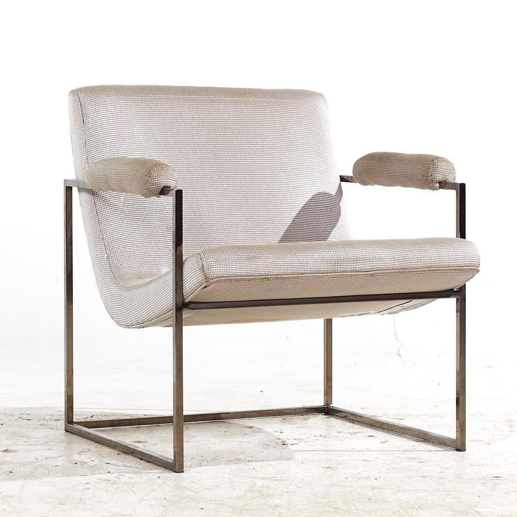 American Milo Baughman for Thayer Coggin Mid Century Chrome Scoop Lounge Chairs - Pair