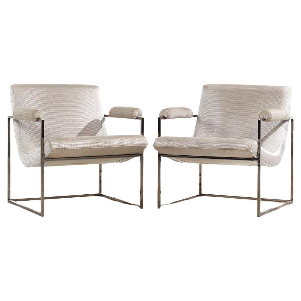Milo Baughman for Thayer Coggin Mid Century Chrome Scoop Lounge Chairs - Pair For Sale