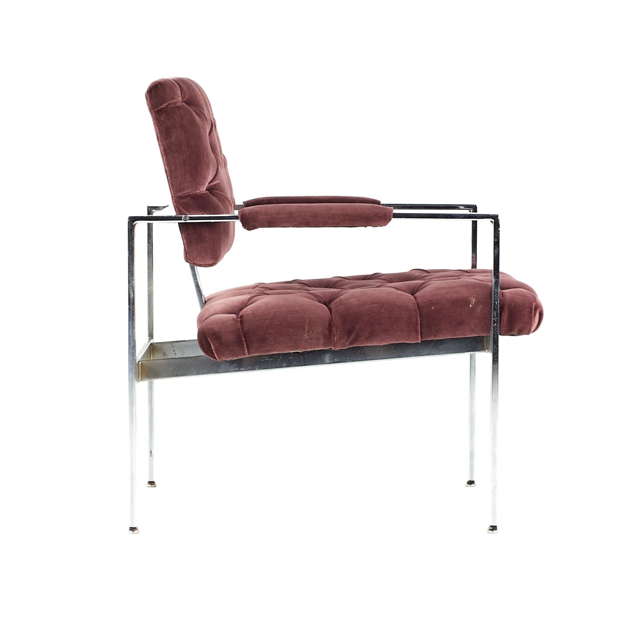 Milo Baughman für Thayer Coggin Mid Century Chrome Tufted Arm Chairs - Paar (Polster) im Angebot