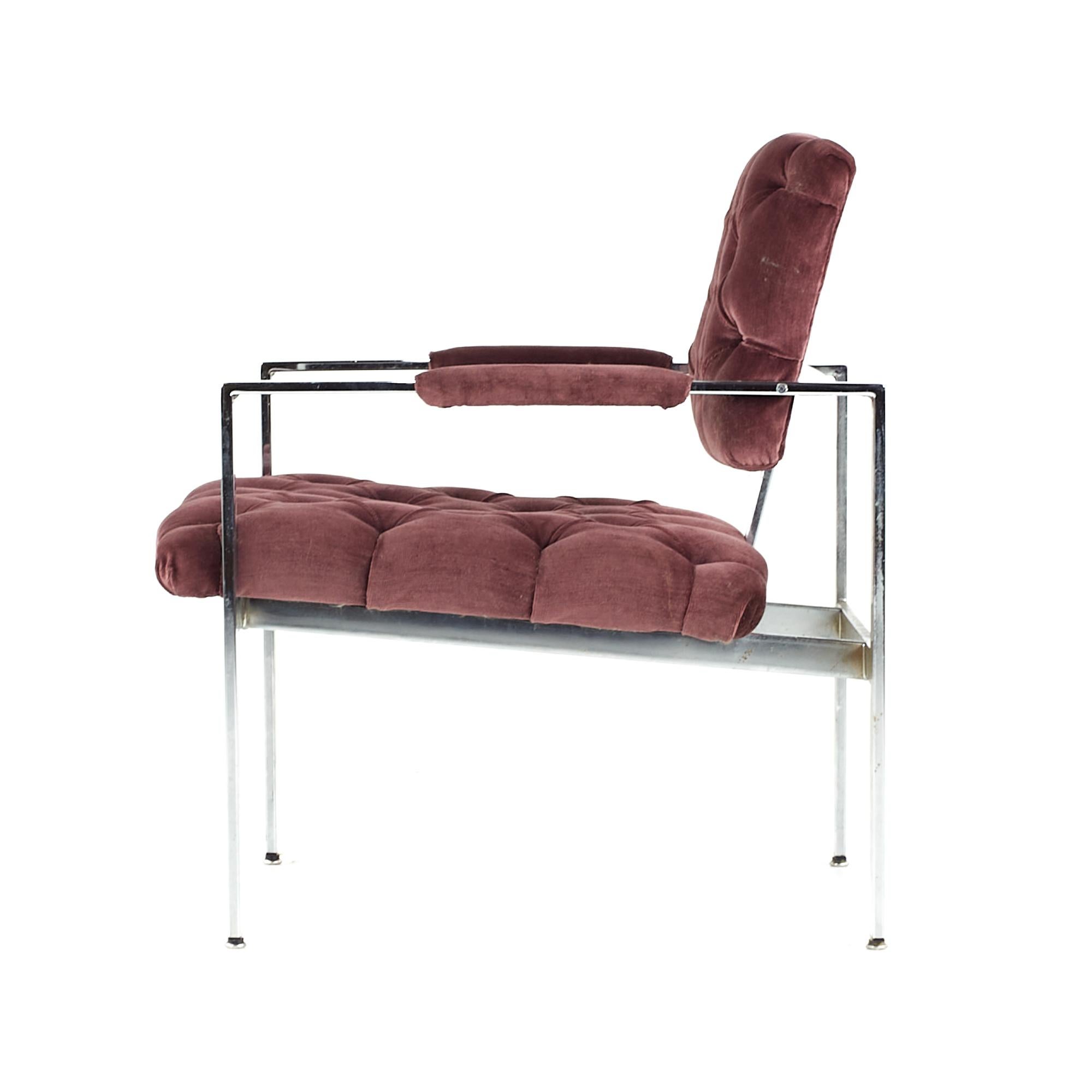 Milo Baughman für Thayer Coggin Mid Century Chrome Tufted Arm Chairs - Paar im Angebot 2