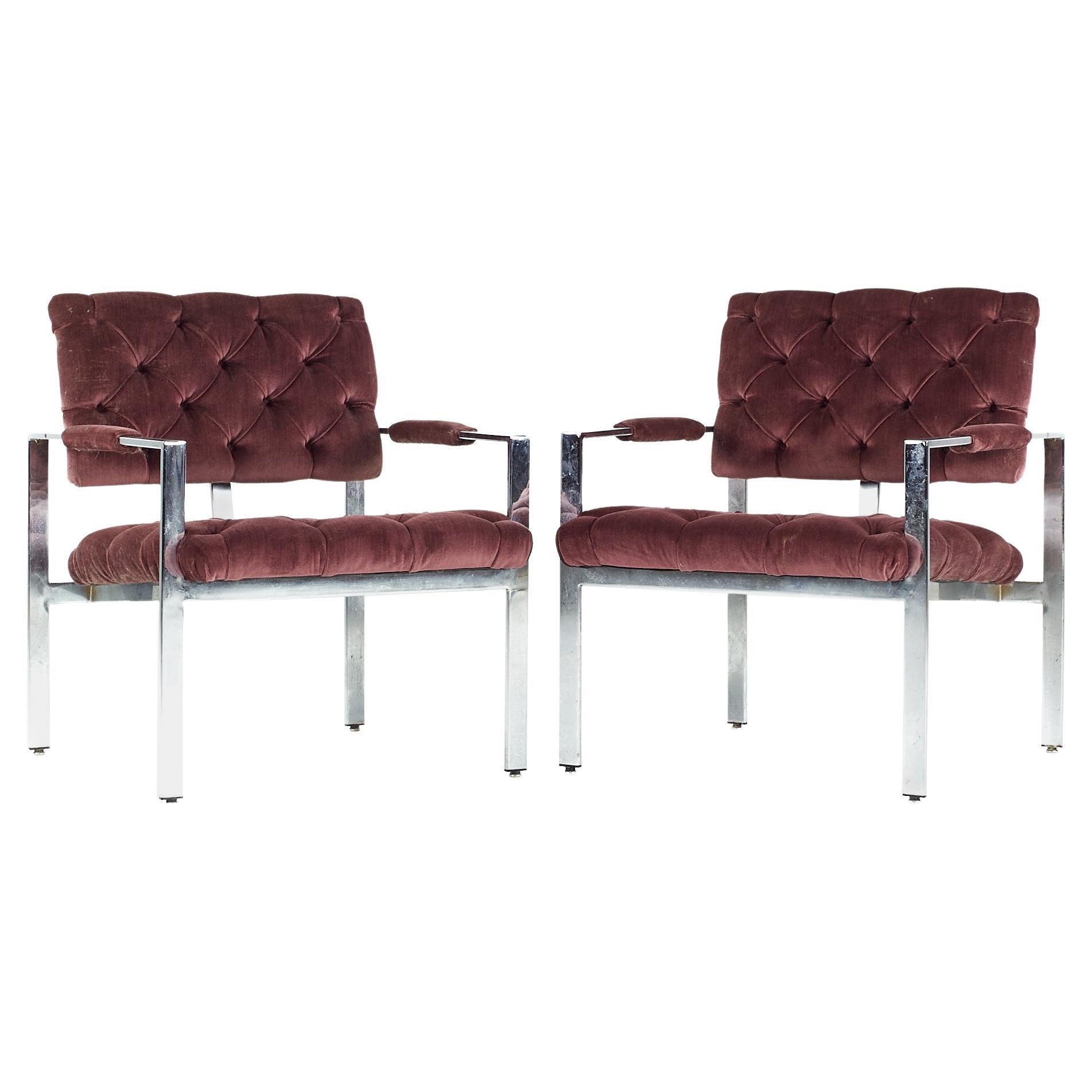 Milo Baughman para Thayer Coggin Sillones acolchados cromados de mediados de siglo - Pareja