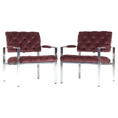 Milo Baughman für Thayer Coggin Mid Century Chrome Tufted Arm Chairs - Paar