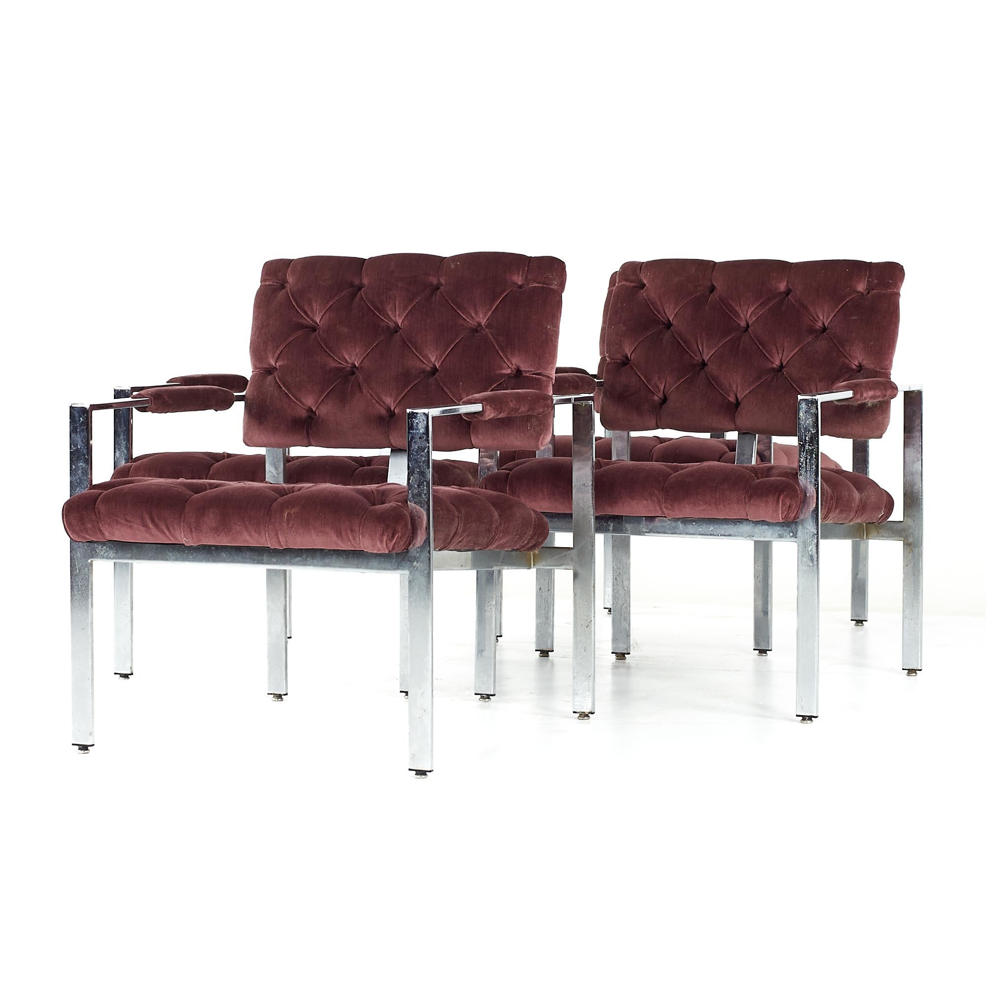 Milo Baughman for Thayer Coggin Midcentury Chrome Tufted Arm Chairs, Set of 6 In Good Condition For Sale In Countryside, IL