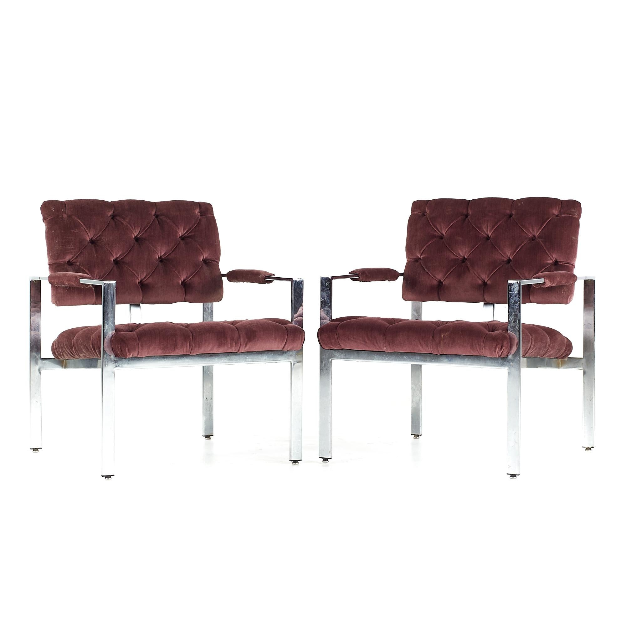 Upholstery Milo Baughman for Thayer Coggin Midcentury Chrome Tufted Arm Chairs, Set of 6 For Sale